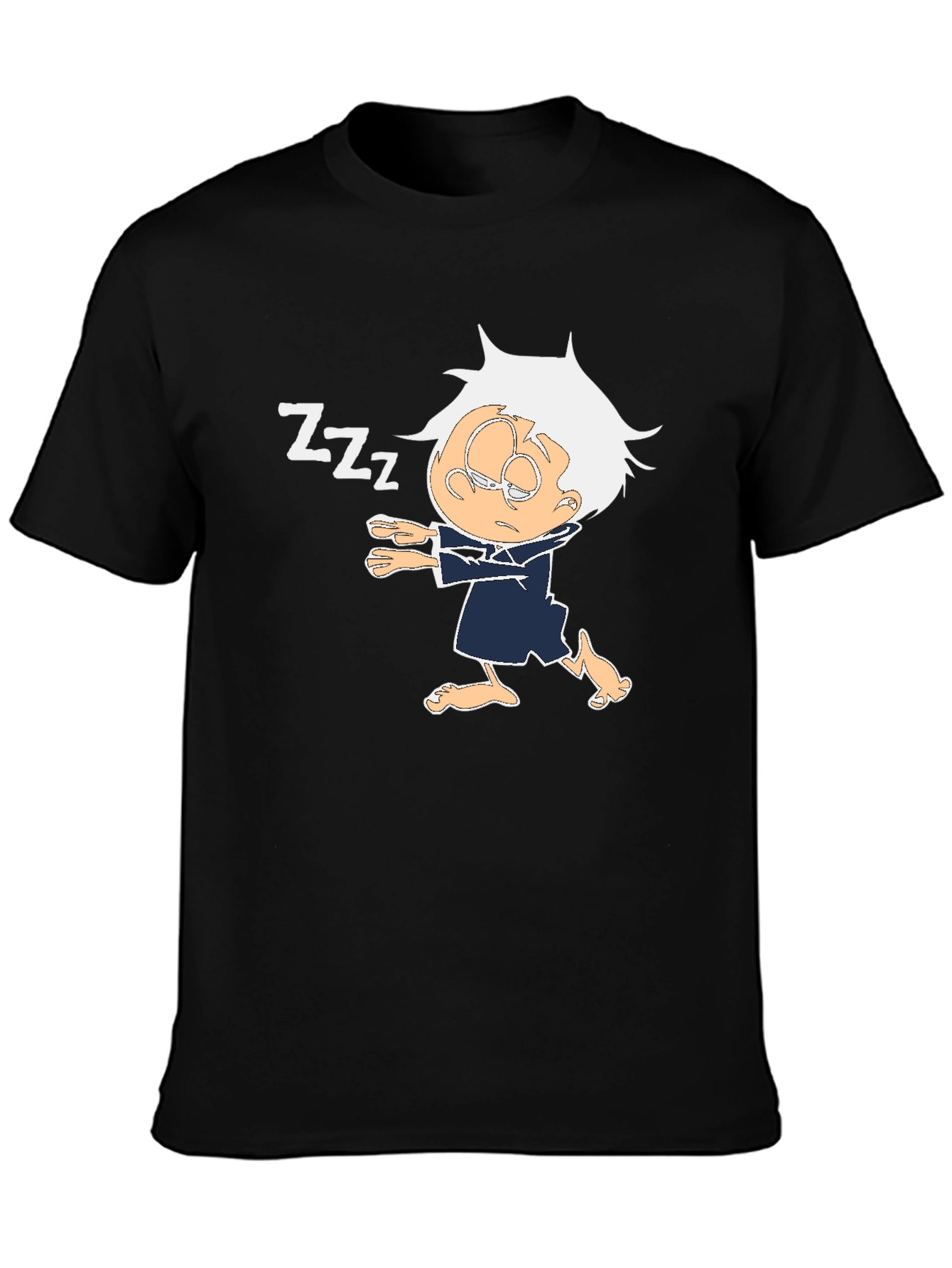 Black Sleepy Cartoon Character Black T-Shirt view 3