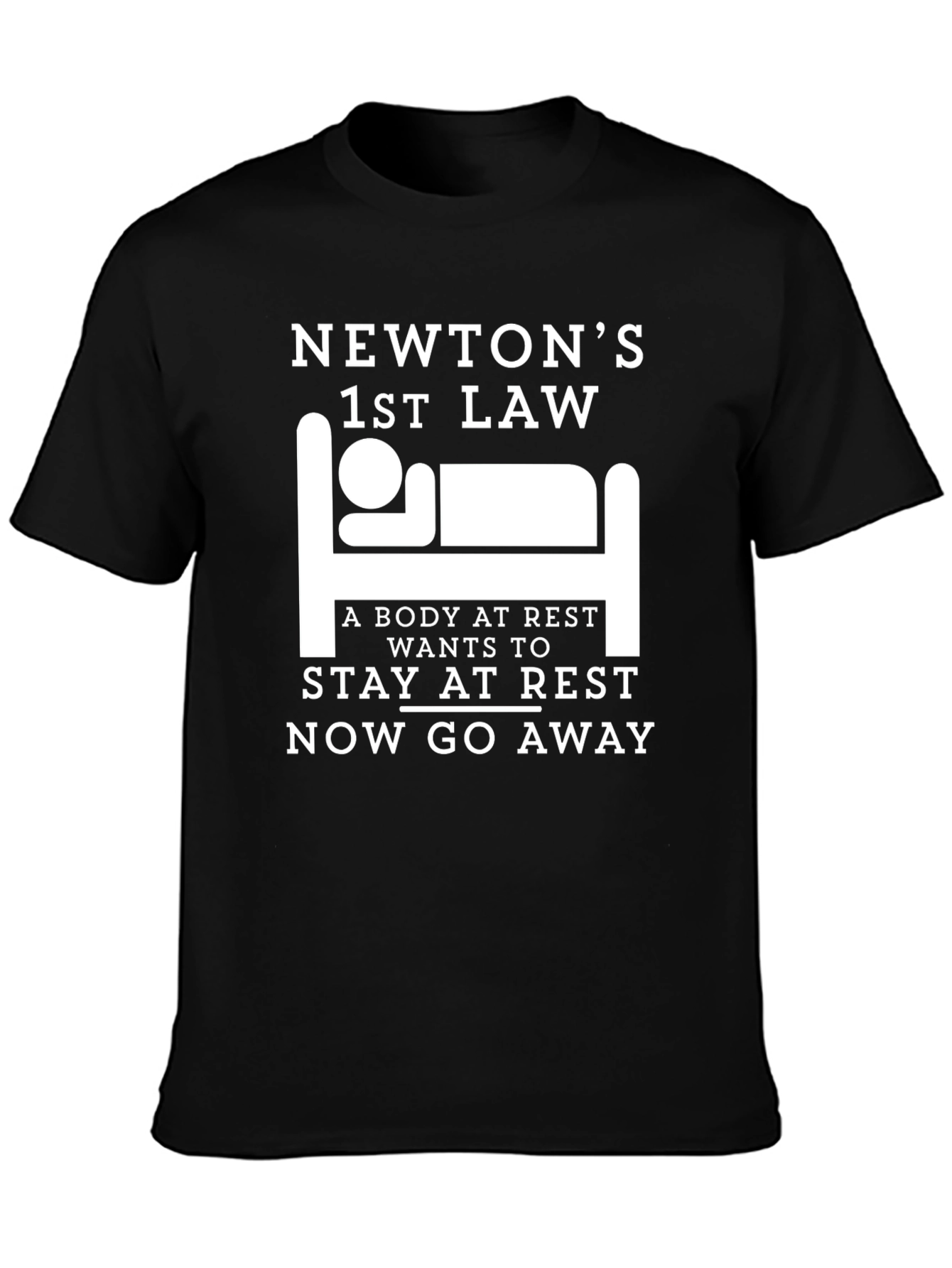 Black Newton's 1st Law Black T-Shirt - Funny Science Tee view 3