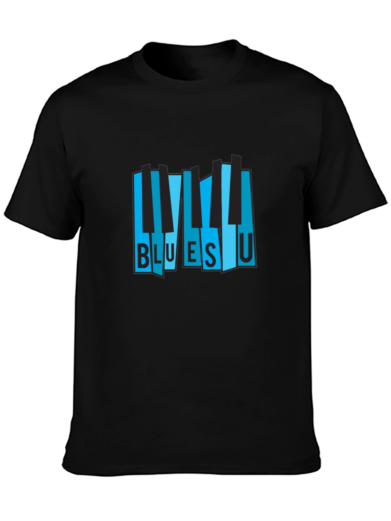 Black Blues U Piano Keys Graphic Black T-Shirt view 3