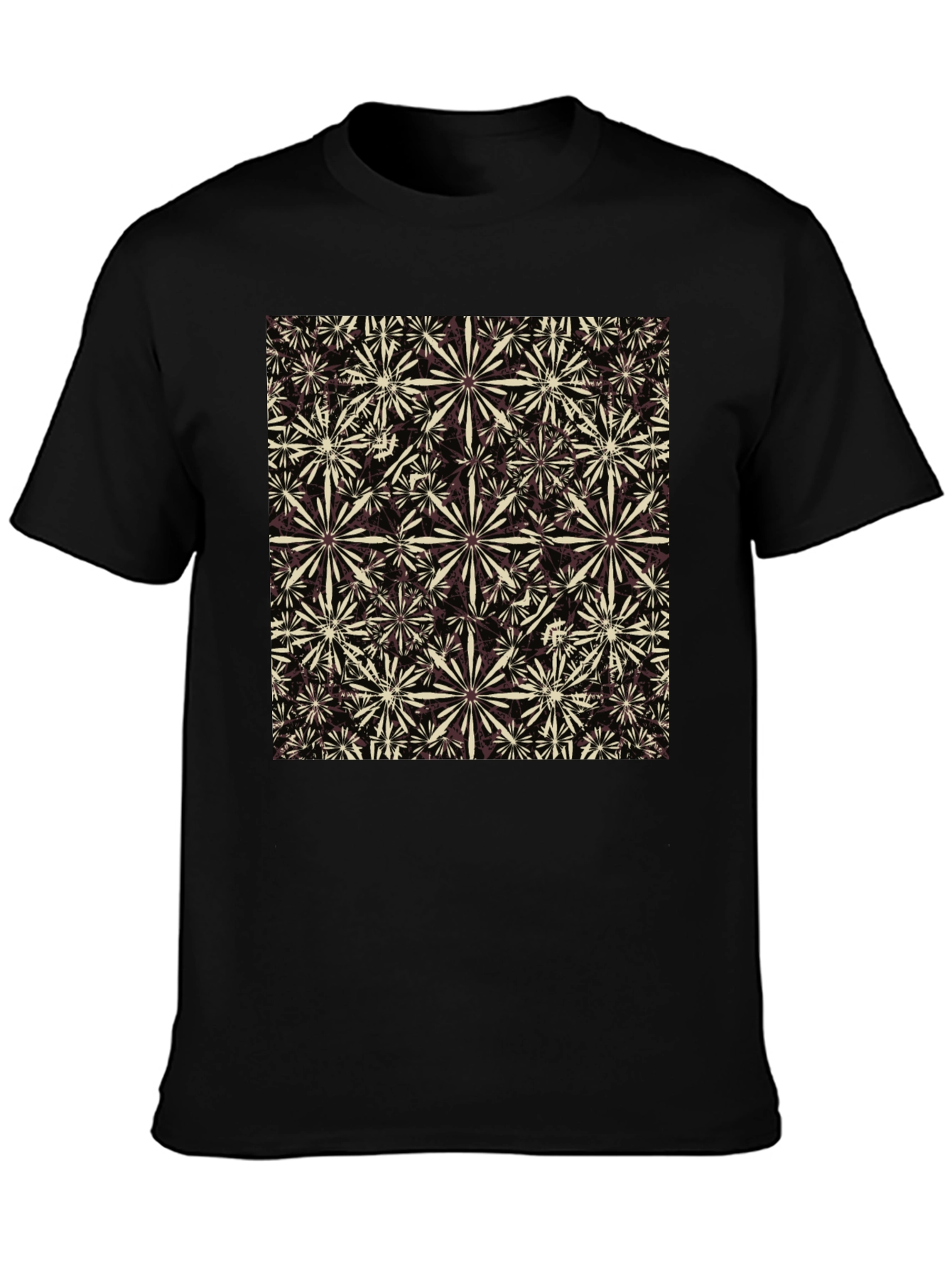 Black Floral Pattern Crew Neck T-Shirt view 3