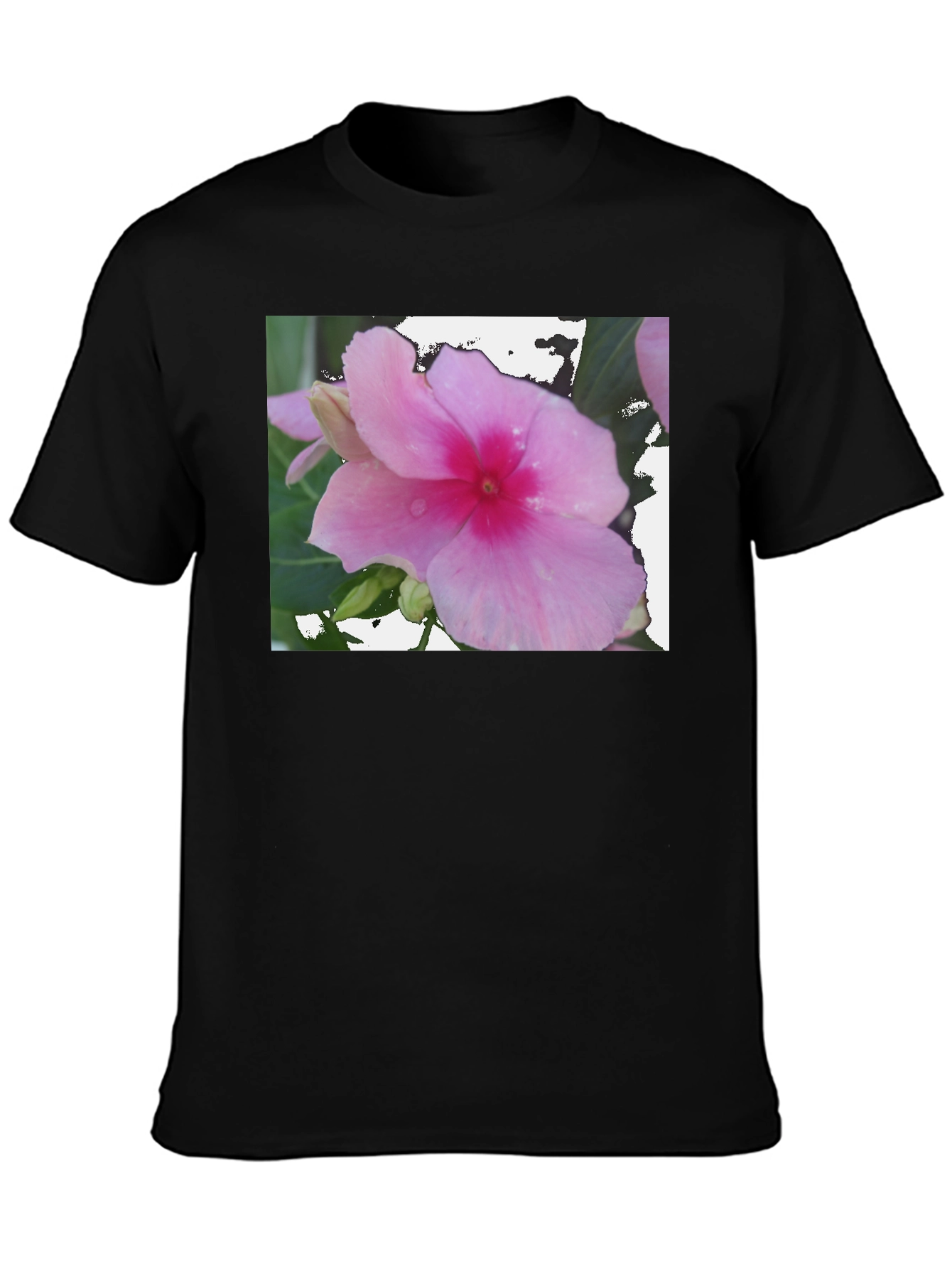 Black Pink Flower Graphic Black T-Shirt view 3
