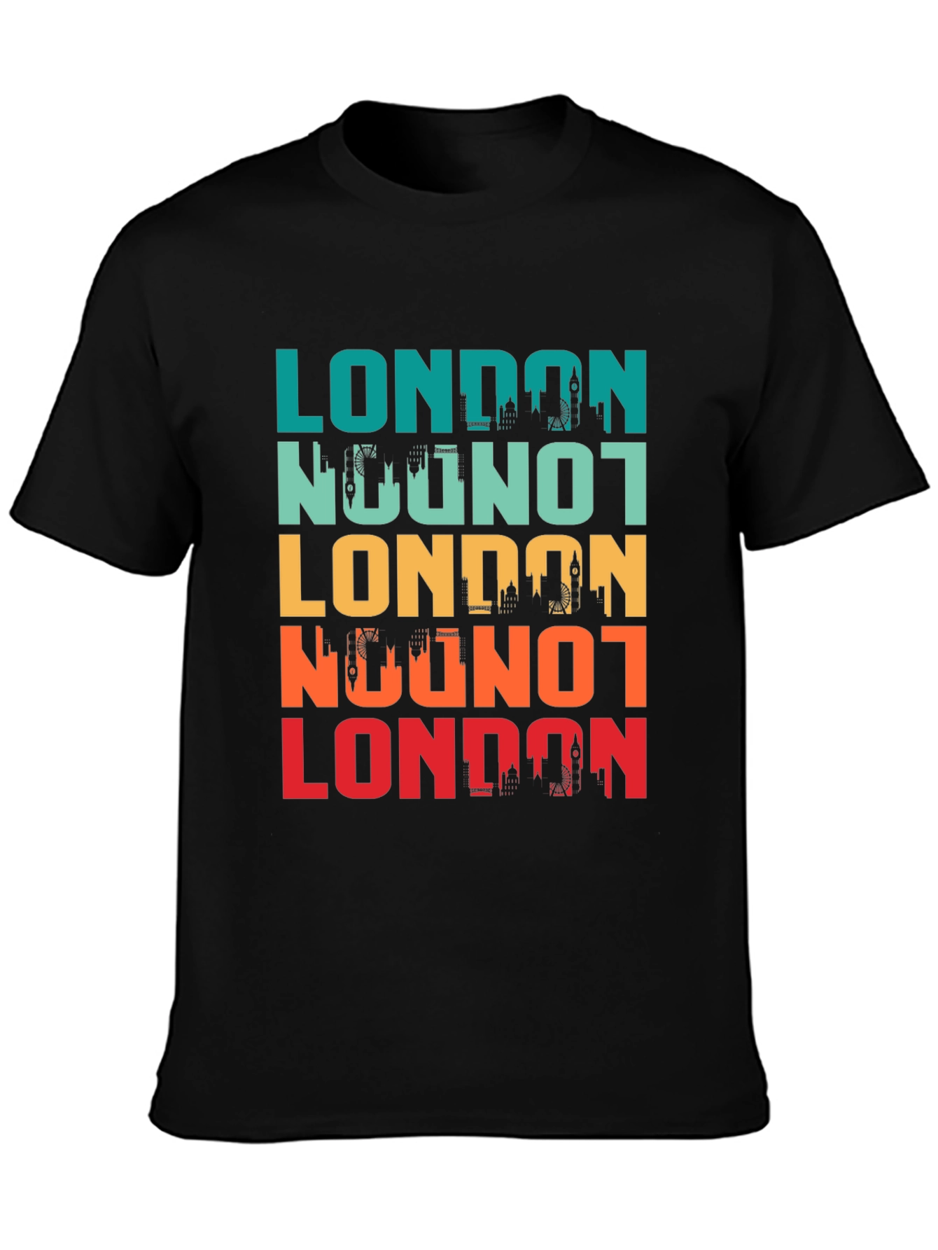 Black London Skyline Retro Graphic T-Shirt view 3