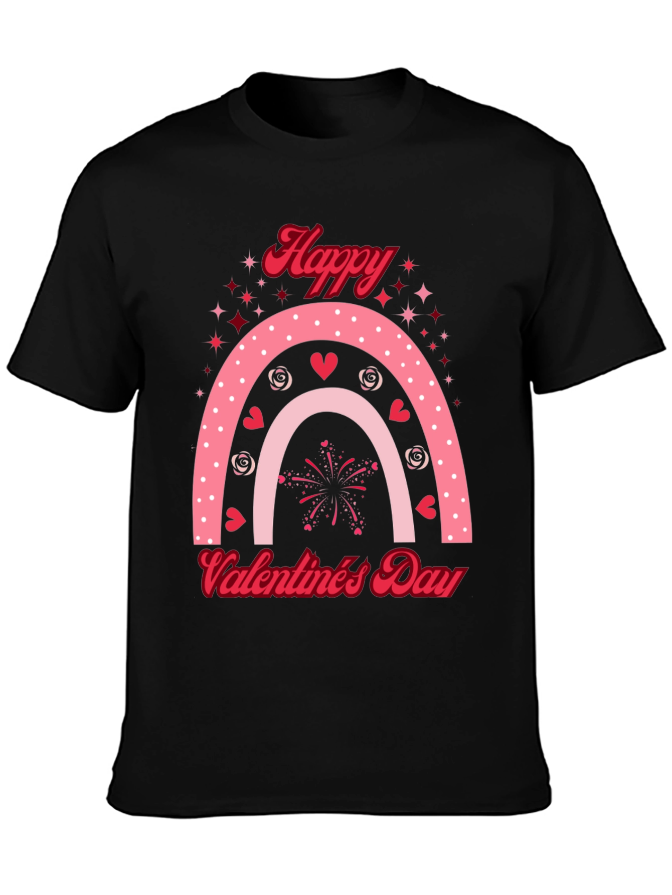 Black Happy Valentine's Day Rainbow T-Shirt view 3