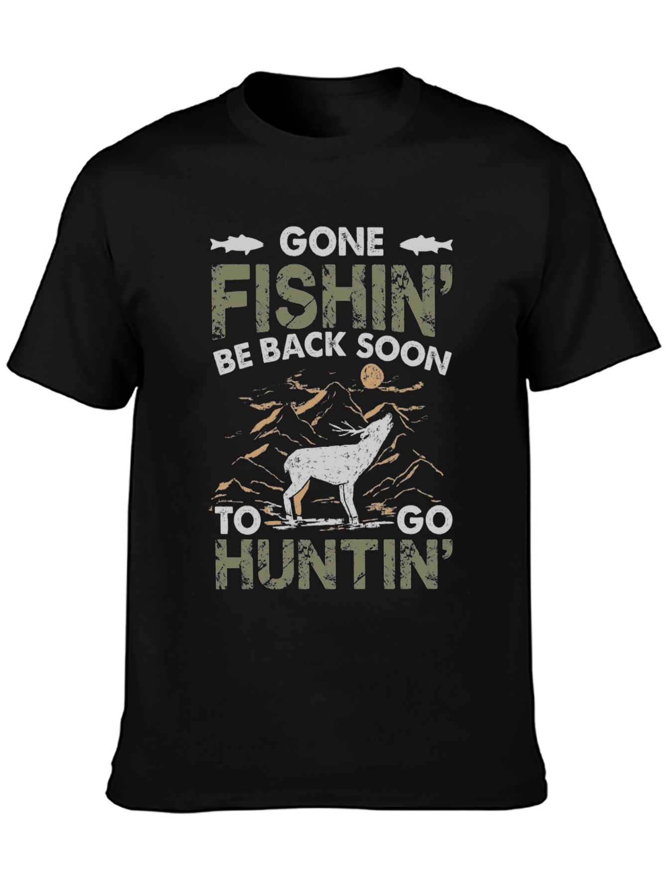 Black Gone Fishin' Huntin' T-Shirt view 3