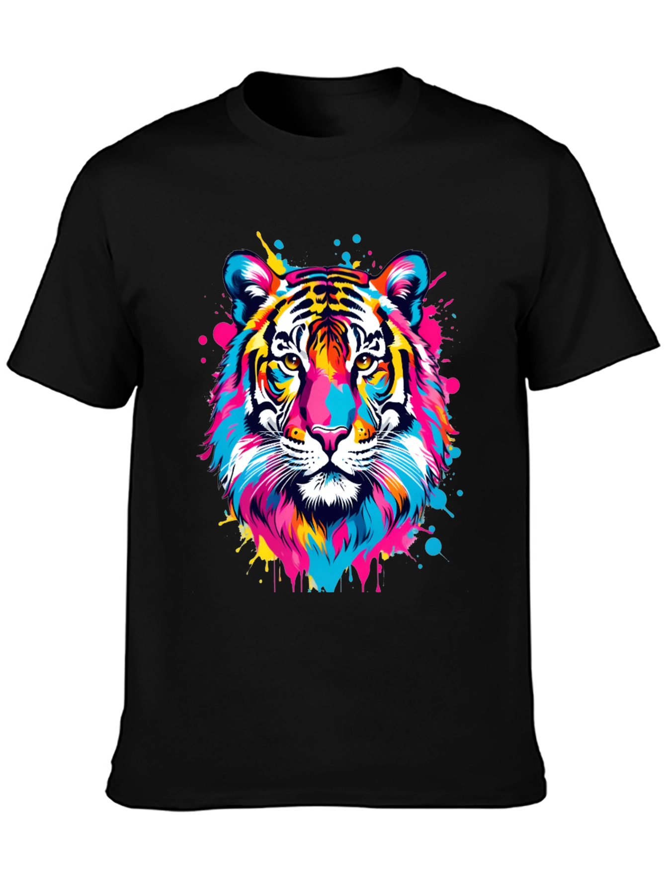 Black Colorful Tiger Graphic Print Black T-Shirt view 3