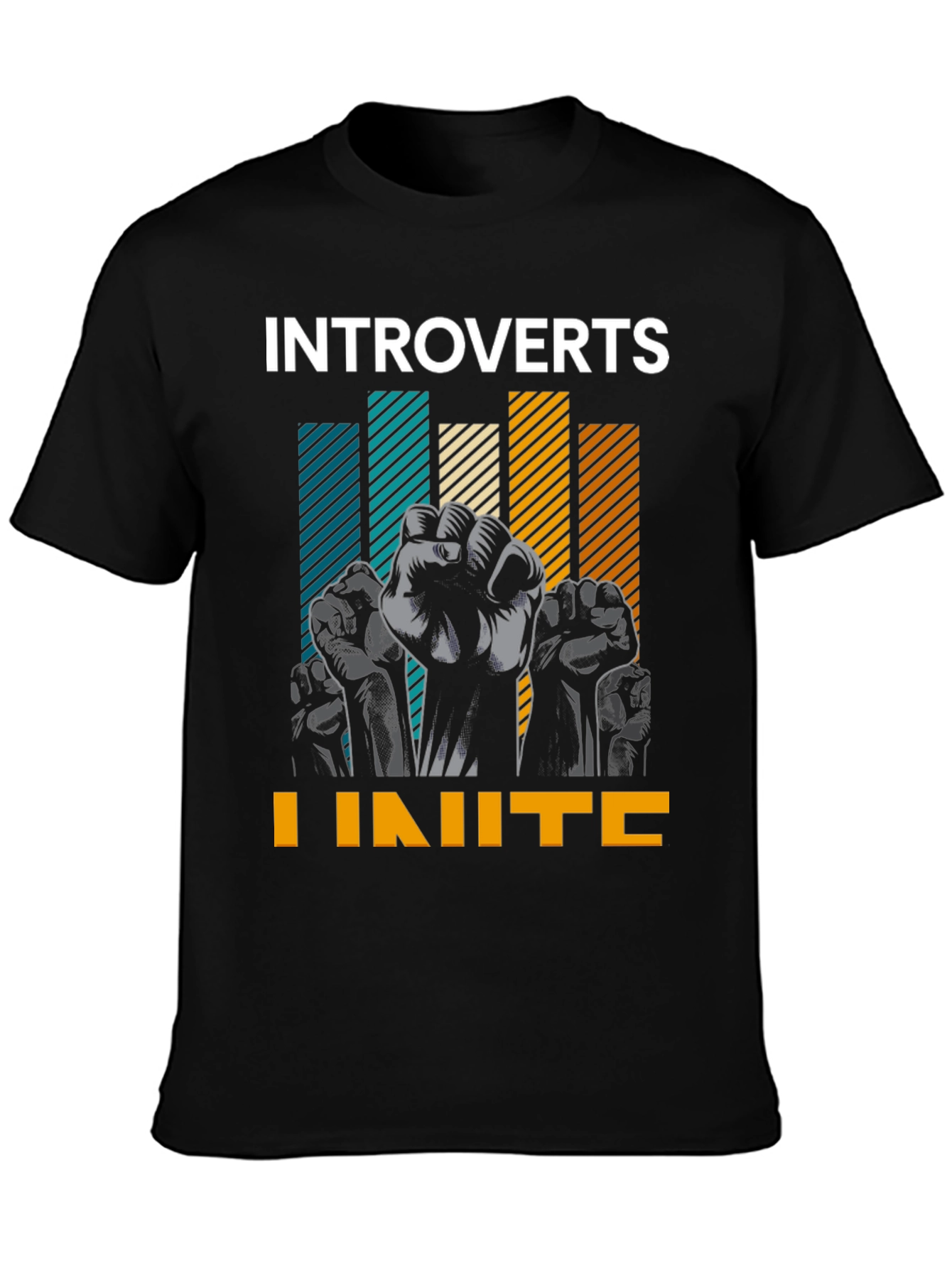Black Introverts Unite Graphic Tee - Black Cotton T-Shirt view 3