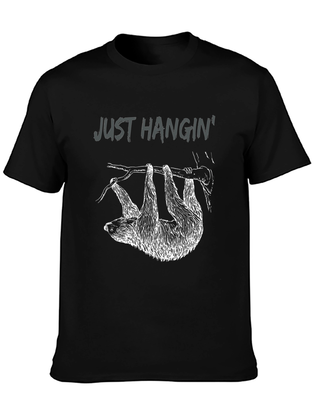 Black Just Hangin' Sloth Graphic T-Shirt view 3