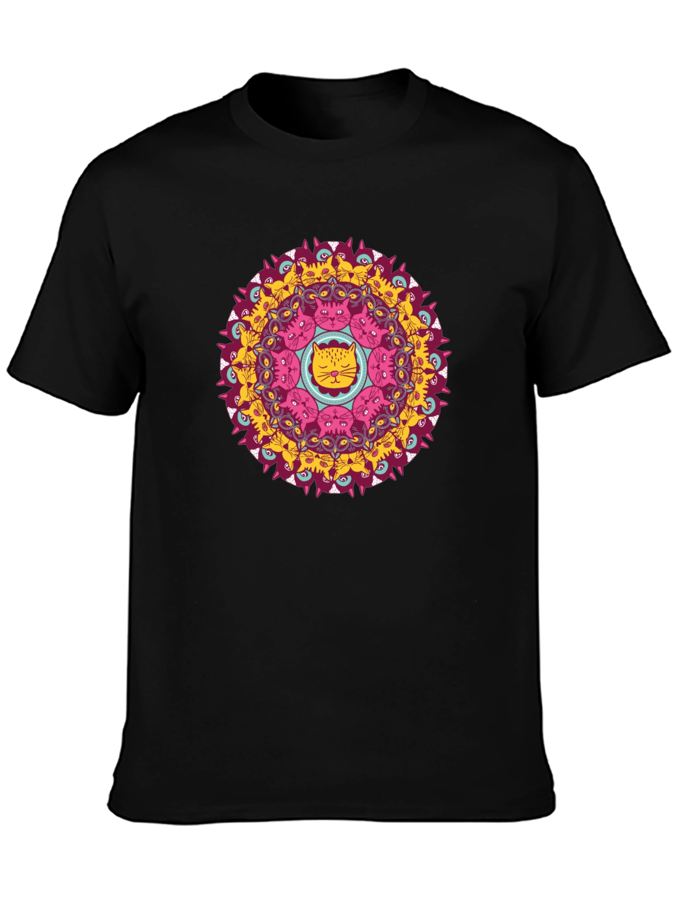Black Cat Mandala Black T-Shirt - Unique Graphic Tee view 3