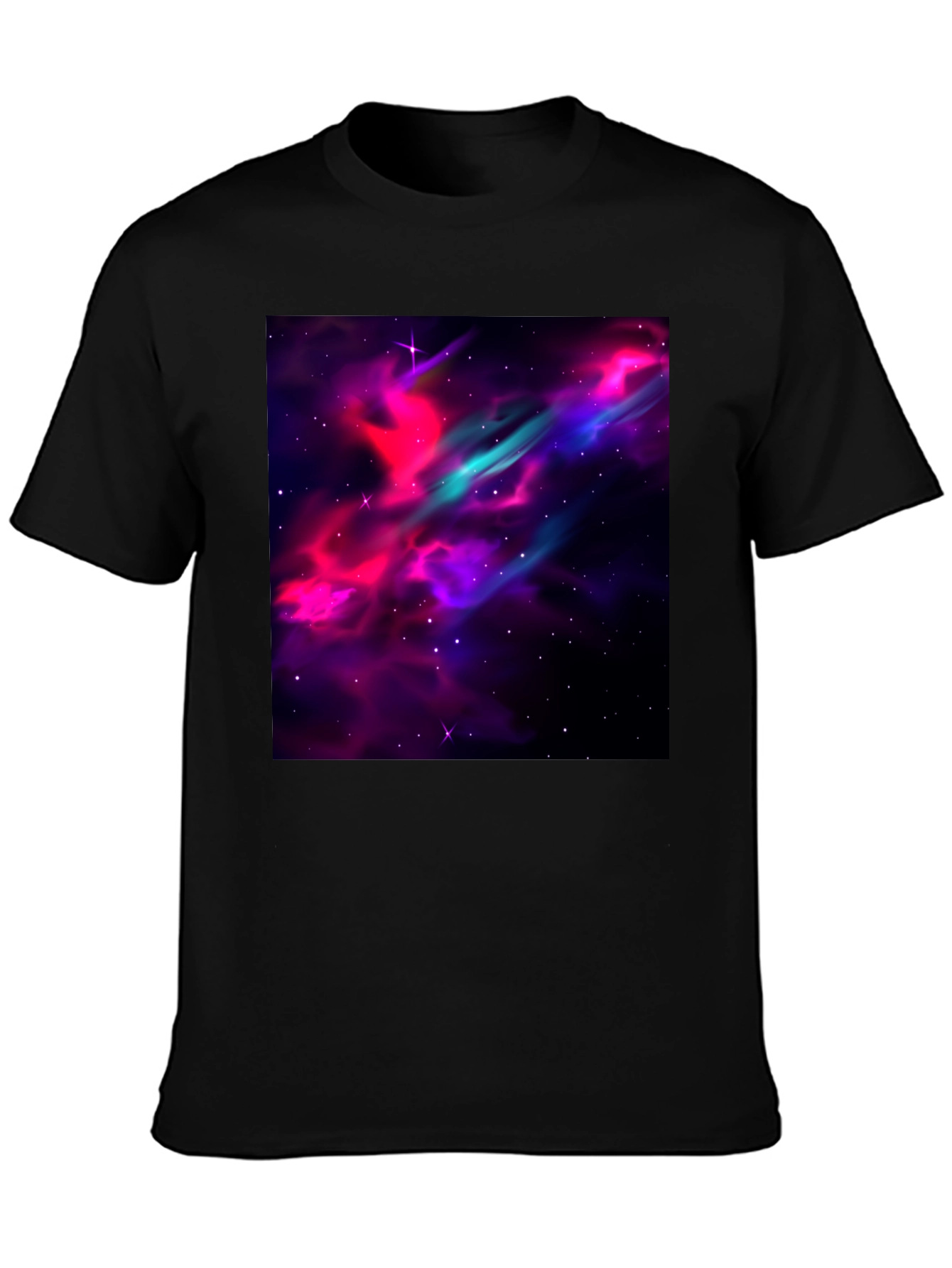 Black Galaxy Print Black T-Shirt - Men's Casual Tee view 3