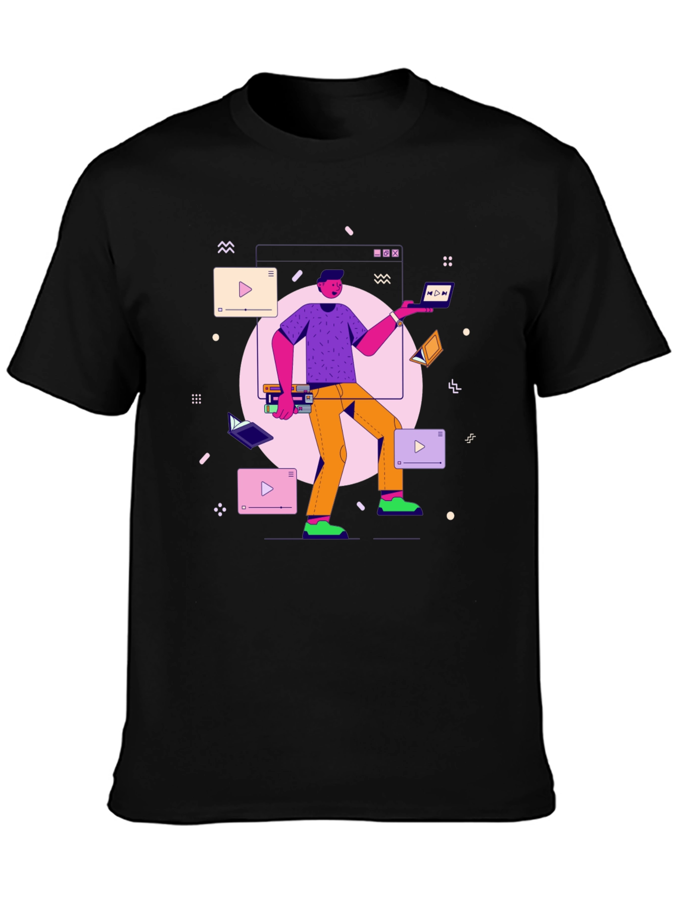 Black Trendy Techie Graphic Tee - Black Cotton Blend view 3