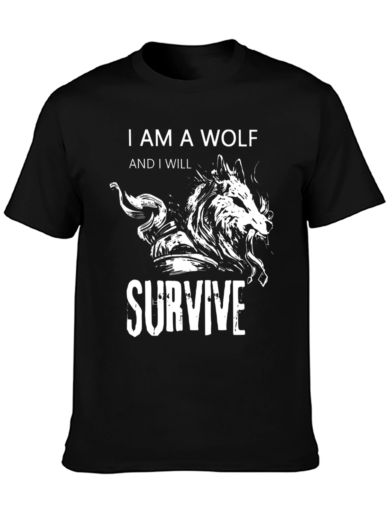 Black Wolf Survive Graphic Tee - Black Cotton T-Shirt view 3
