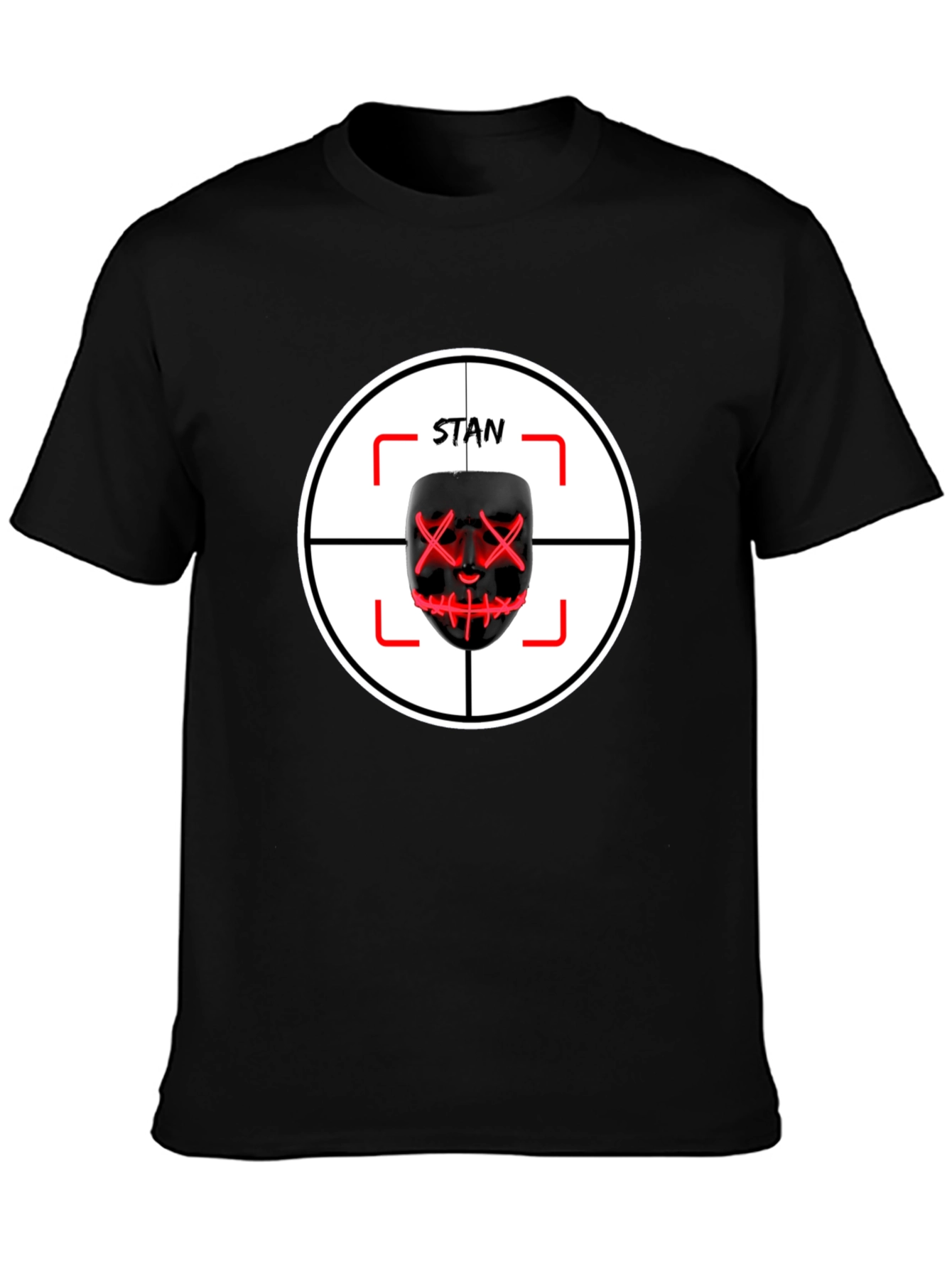 Black Stan Mask T-Shirt: Target Design - Unique Fan Apparel view 3
