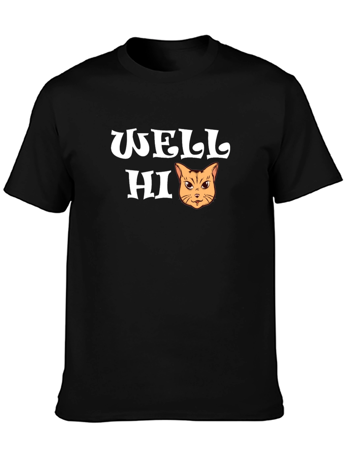 Black Well Hi Funny Cat Graphic T-Shirt view 3
