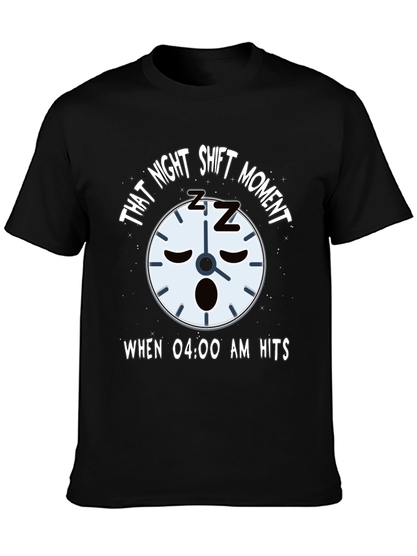 Black Night Shift Sleepy Clock T-Shirt view 3