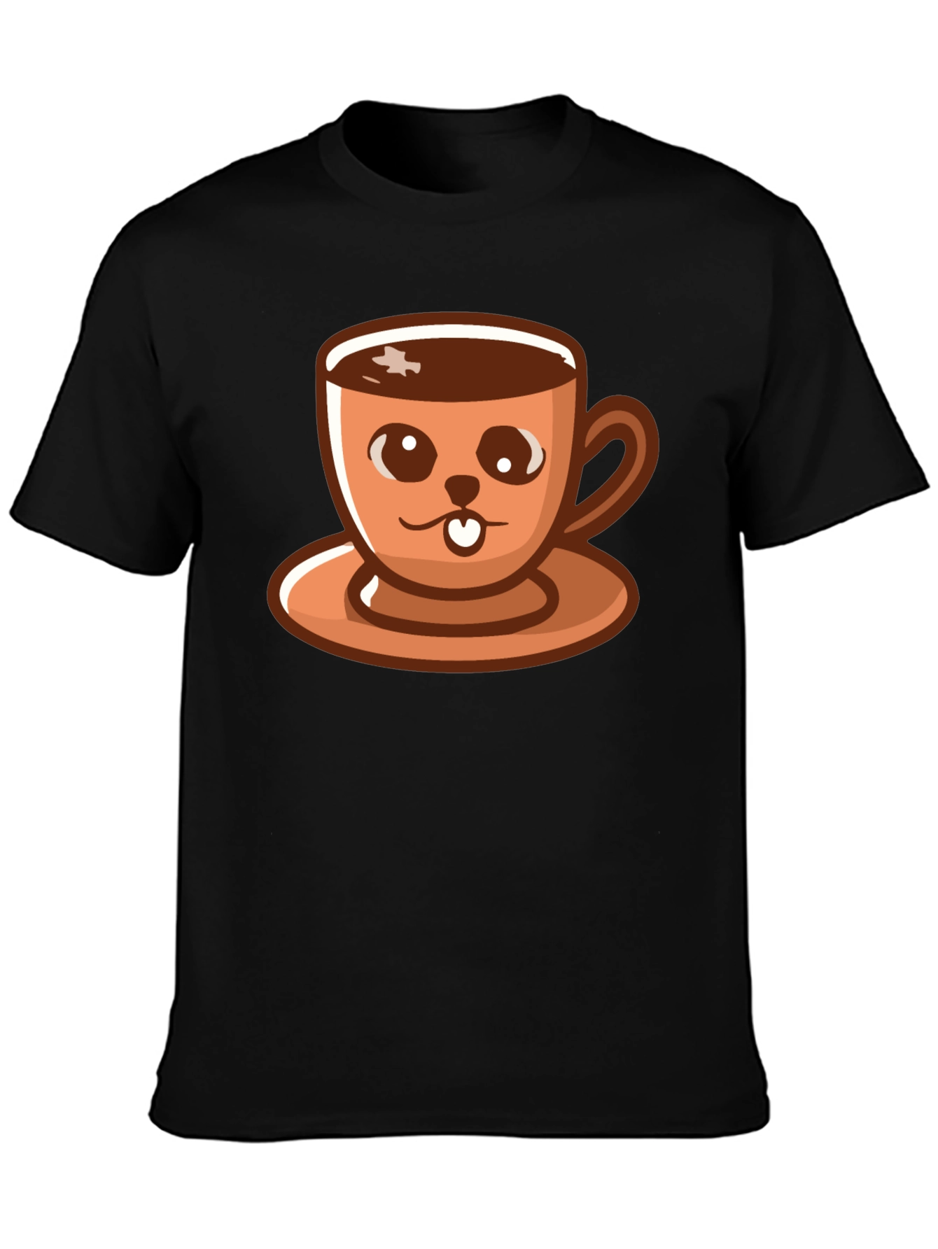 Black Cute Coffee Cup Cartoon T-Shirt view 3