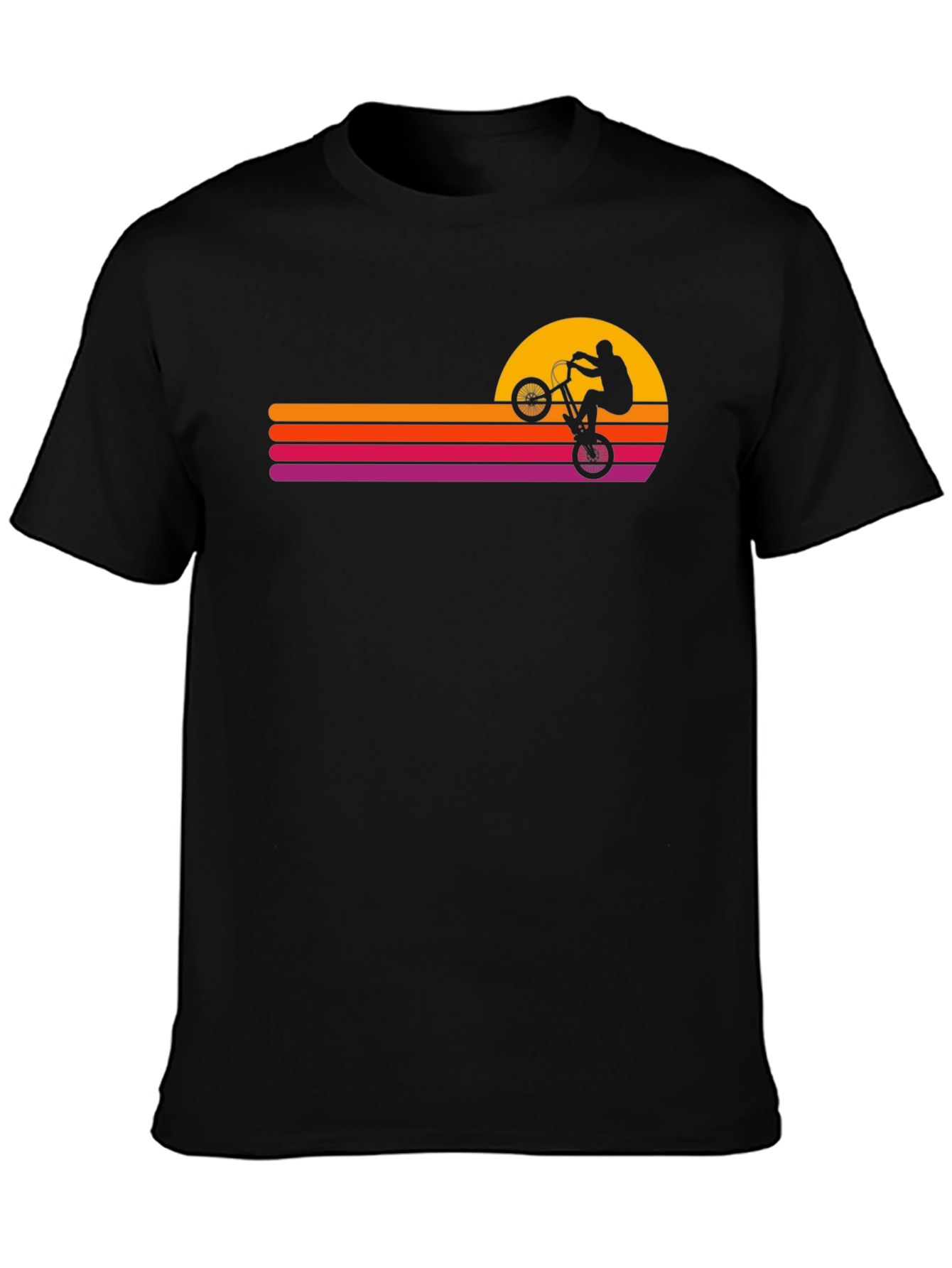 Black Retro Sunset BMX Rider Graphic Tee view 3