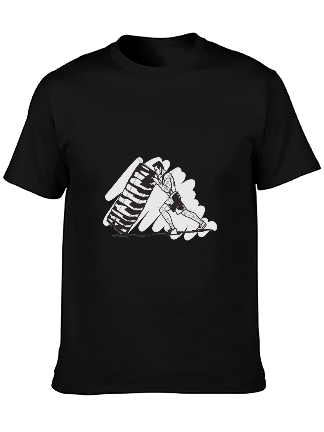 Black Men's Black Graphic Tee - Weightlifting Design view 3