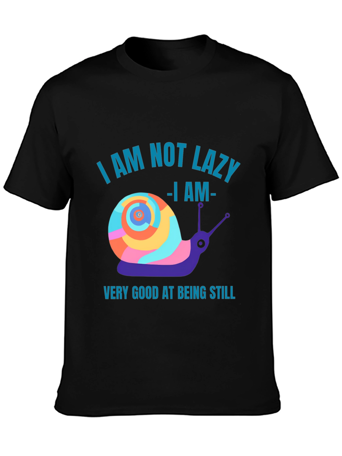 Black Funny Snail Graphic T-Shirt - Not Lazy view 3