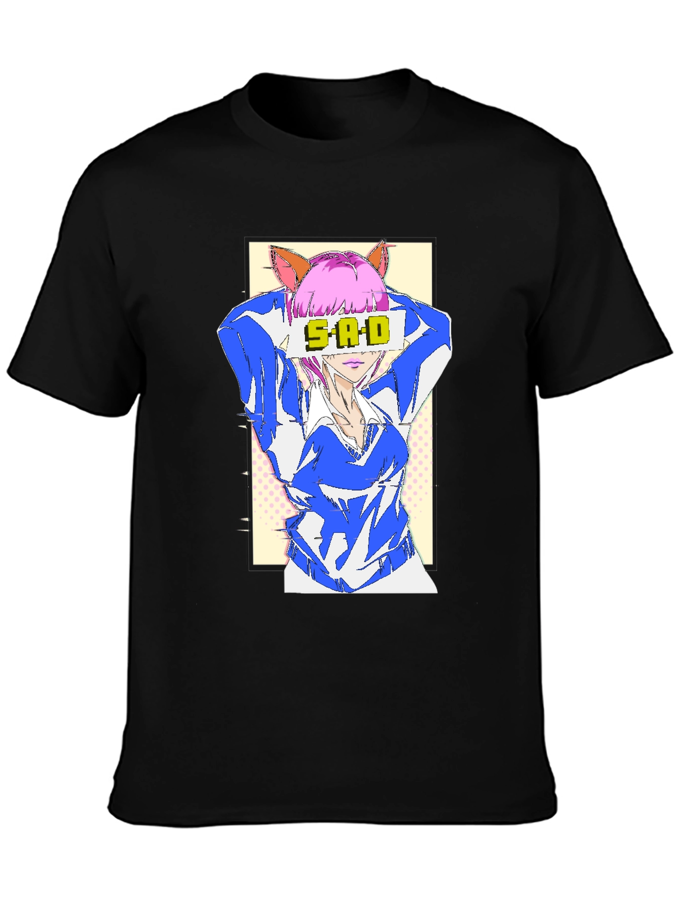 Black Anime SAD T-Shirt - Unisex Graphic Tee view 3