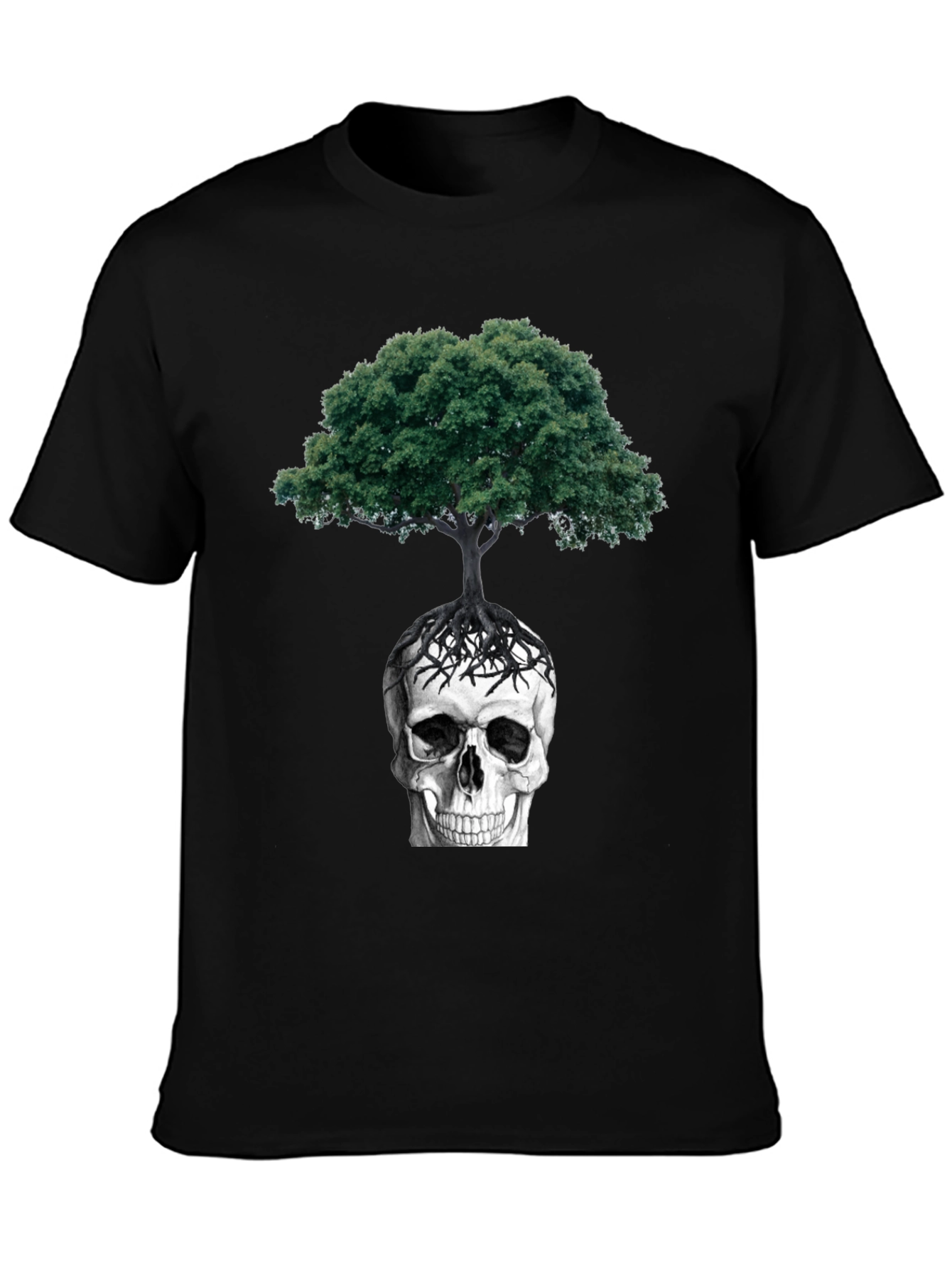 Black Skull & Tree Graphic Tee - Dark Humor Style view 3