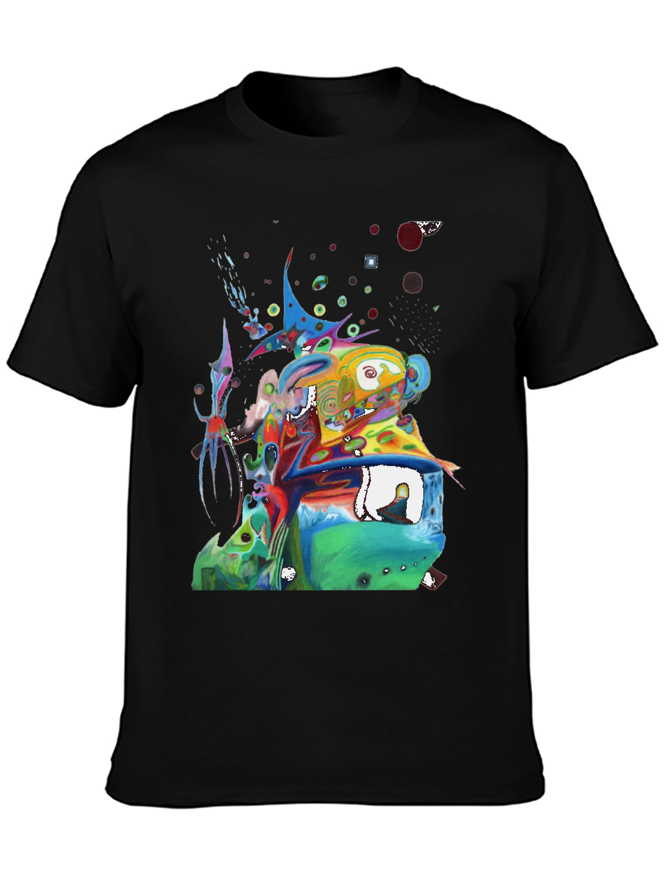 Black Abstract Art Graphic Tee - Men's Black T-Shirt view 3