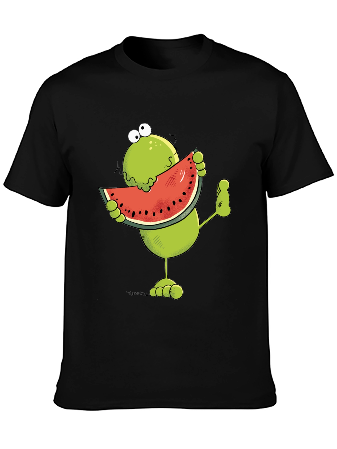 Black Frog Eating Watermelon Funny Graphic T-Shirt view 3