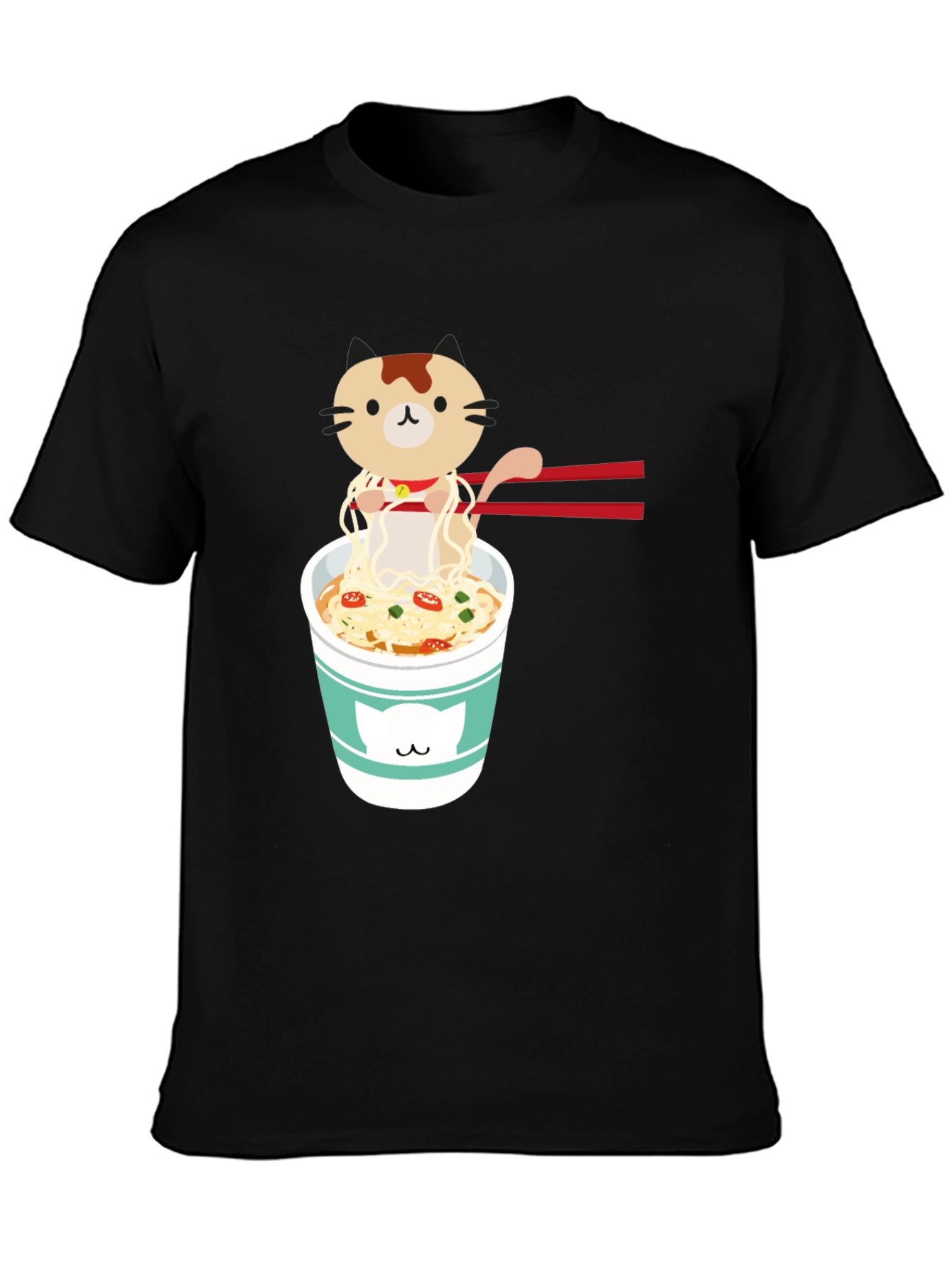 Black Cute Cat Ramen T-Shirt view 3