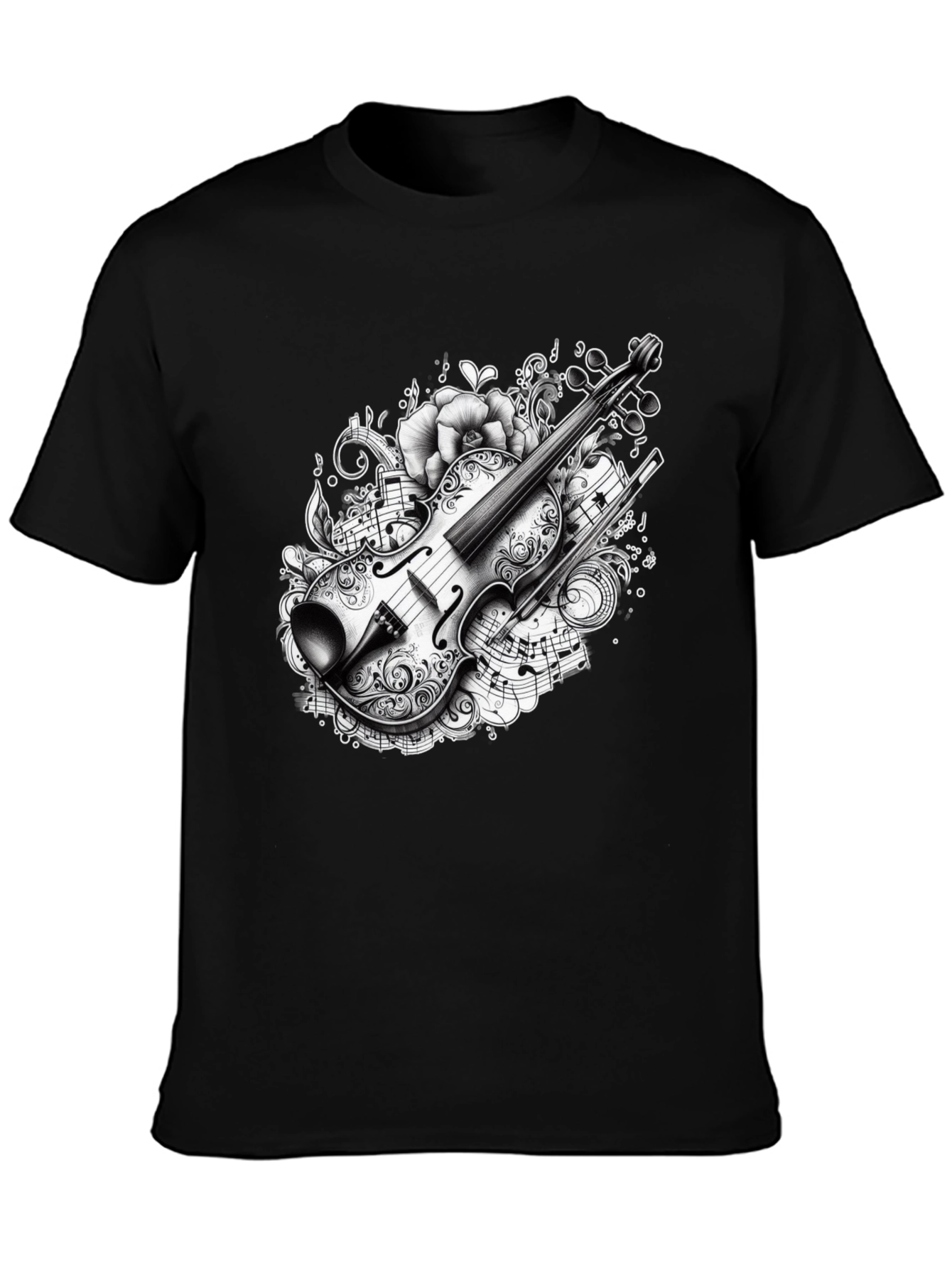 Black Musical Violin Graphic T-Shirt view 3