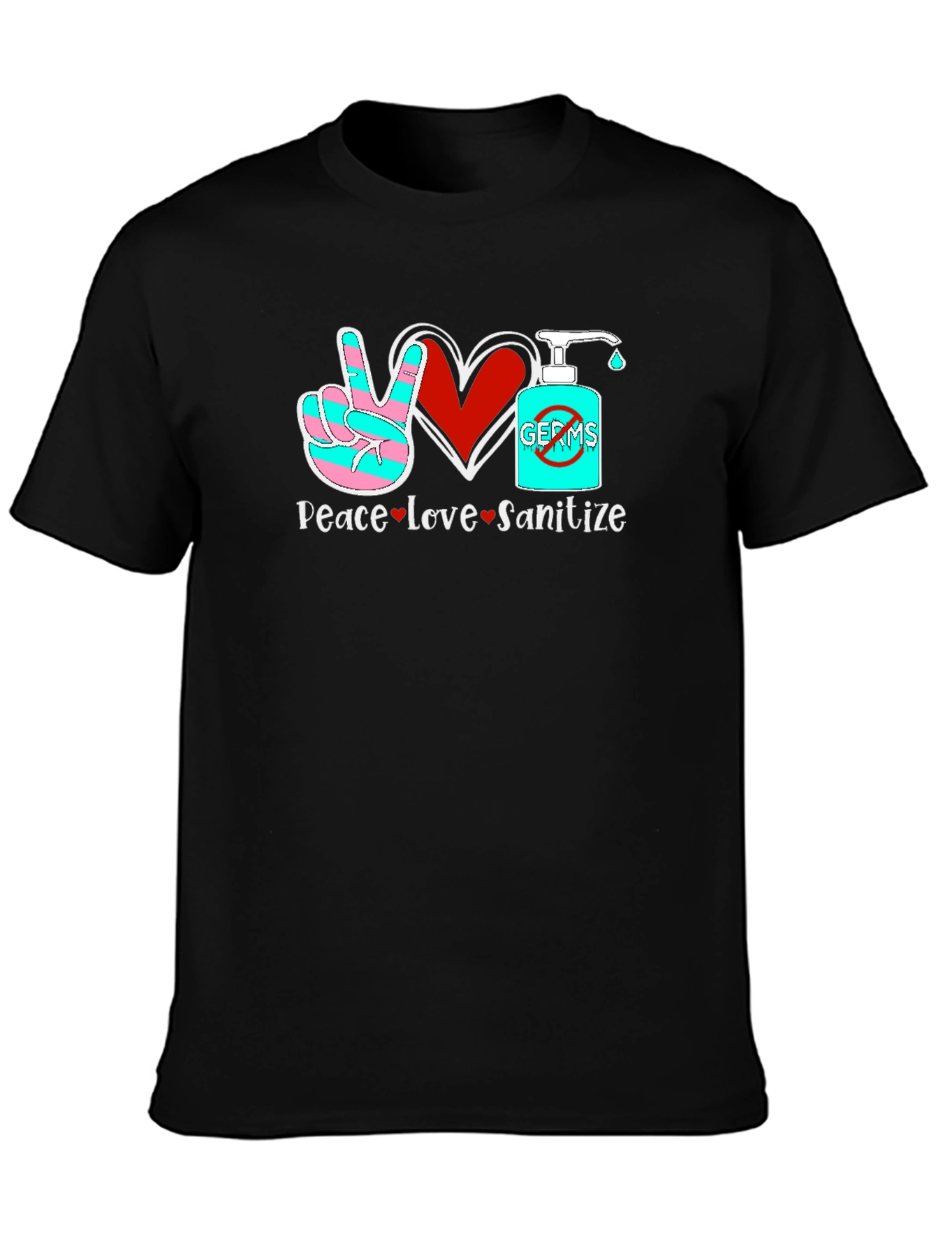 Black Peace Love Sanitize Graphic T-Shirt view 3