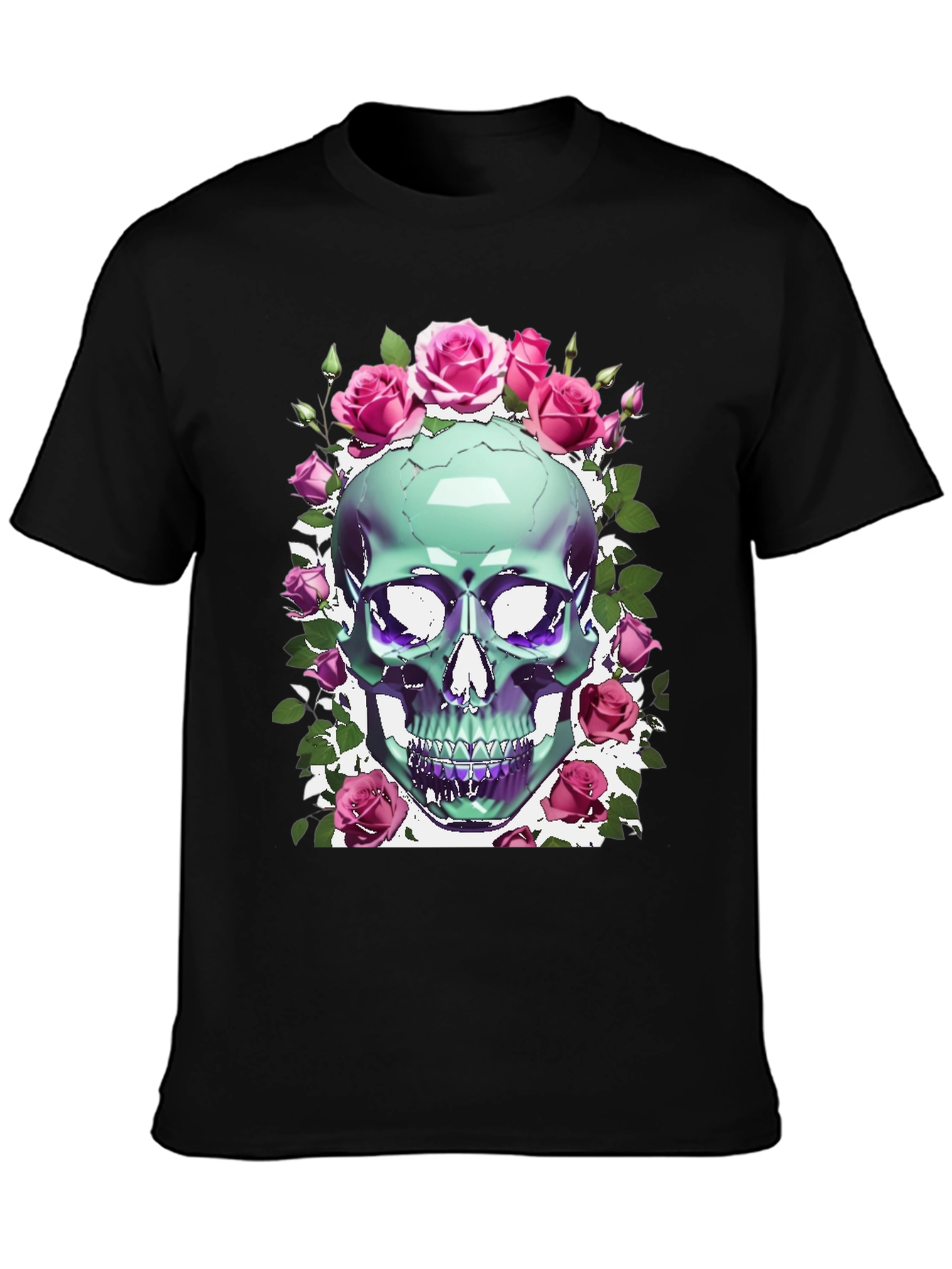 Black Skull & Roses Graphic Tee view 3