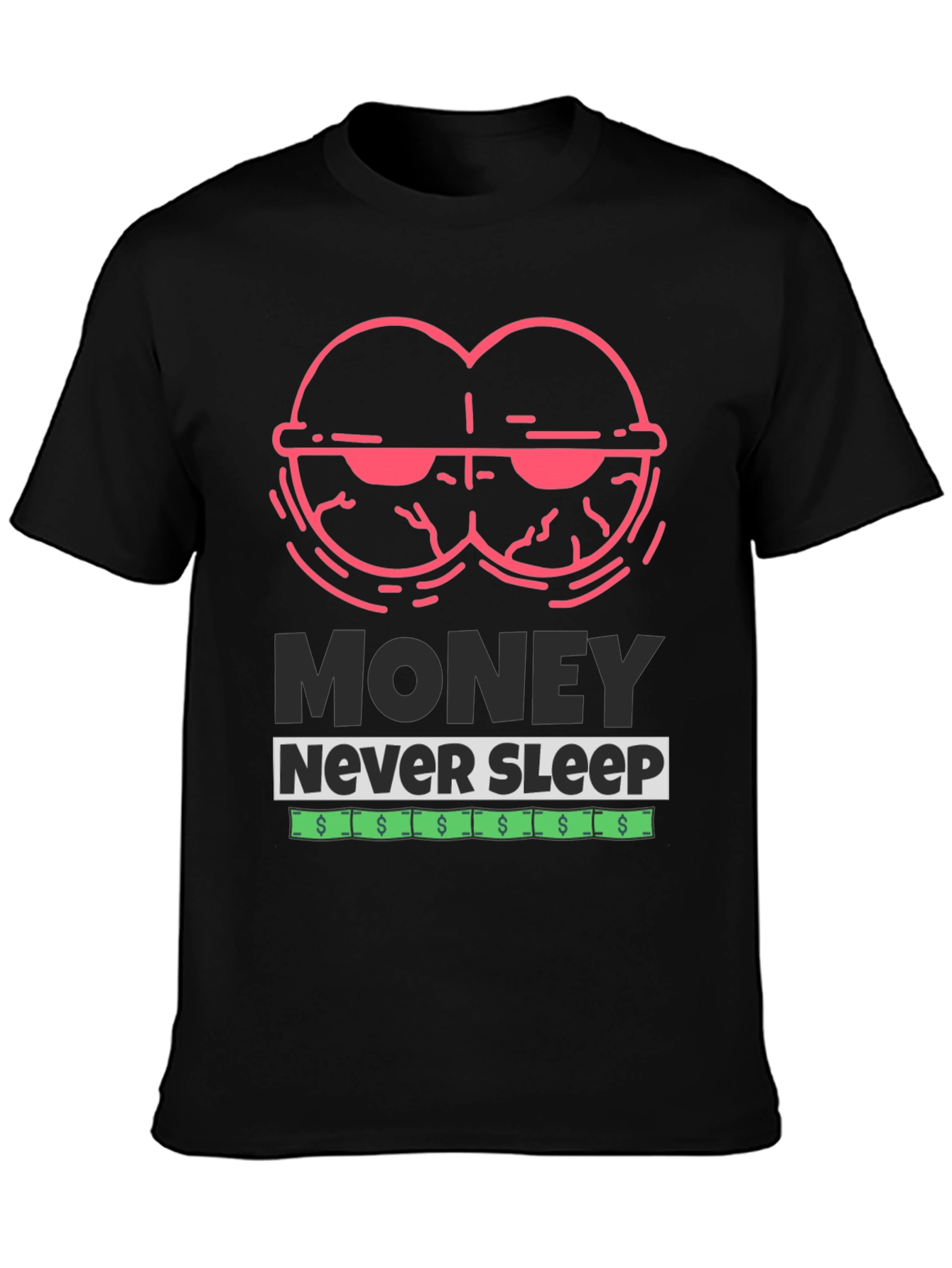 Black Money Never Sleep Graphic T-Shirt view 3