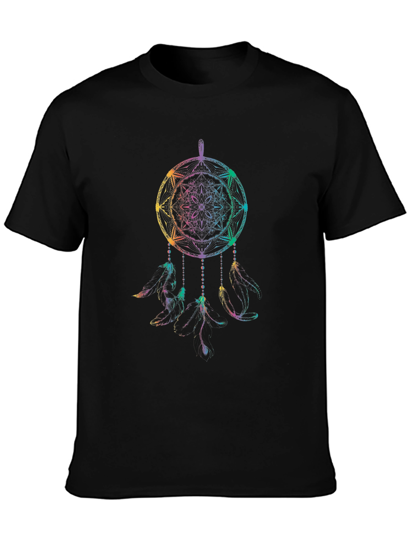 Black Rainbow Dreamcatcher Graphic Tee - Men's Black T-Shirt view 3