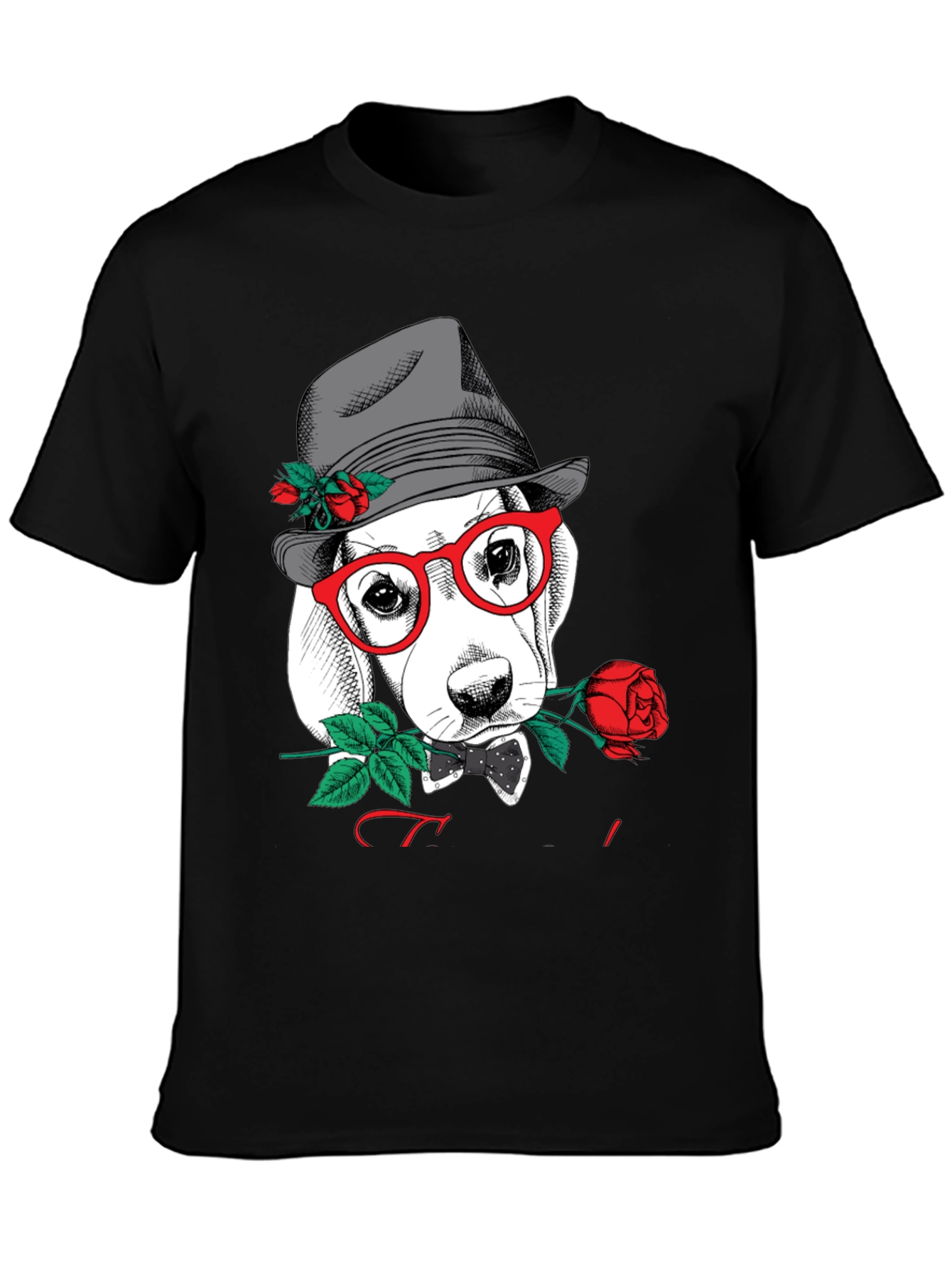 Black Dog with Rose Graphic T-Shirt - Stylish Men's Tee view 3