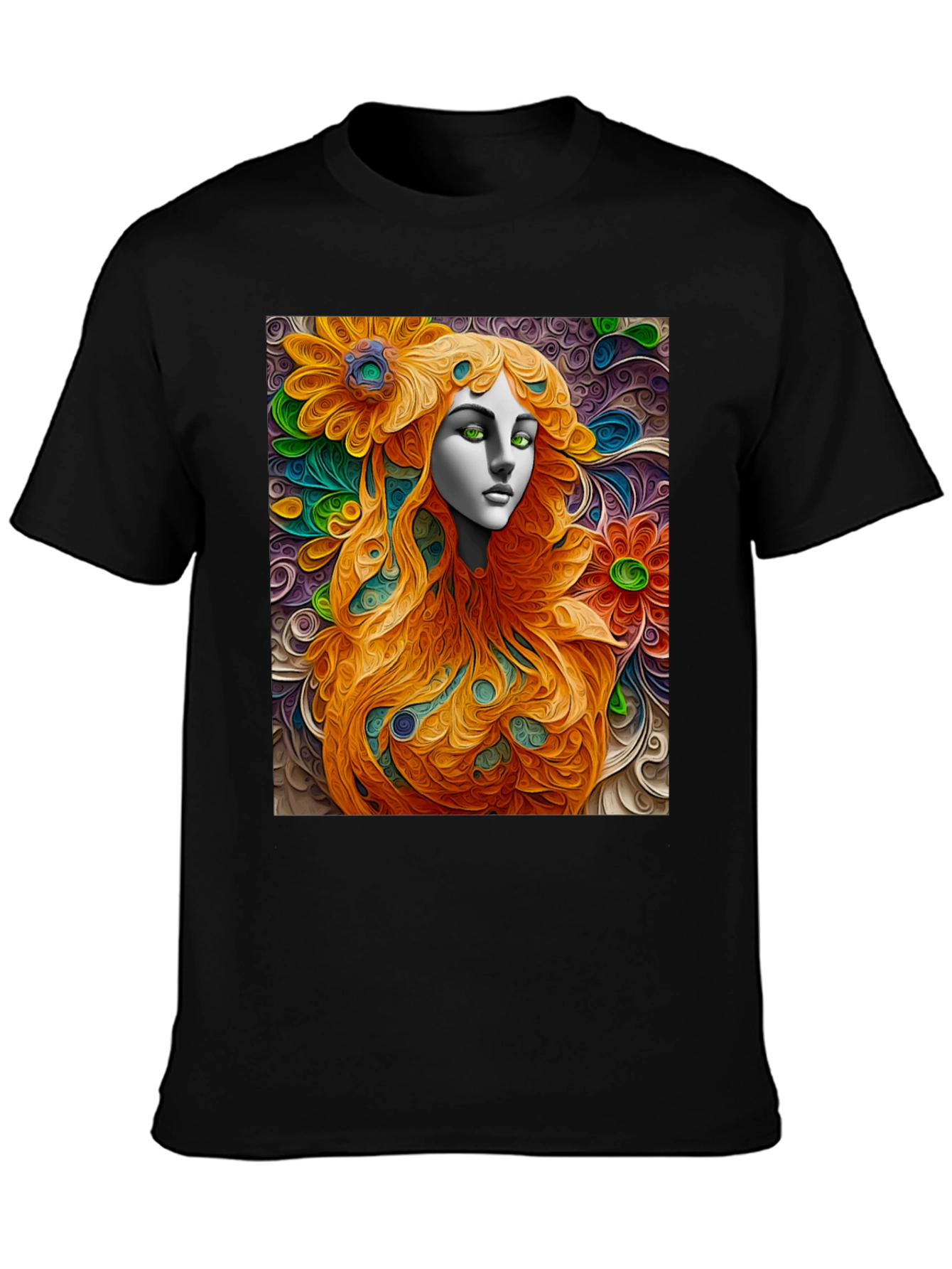 Black Abstract Floral Woman Graphic Tee - Artistic Style view 3
