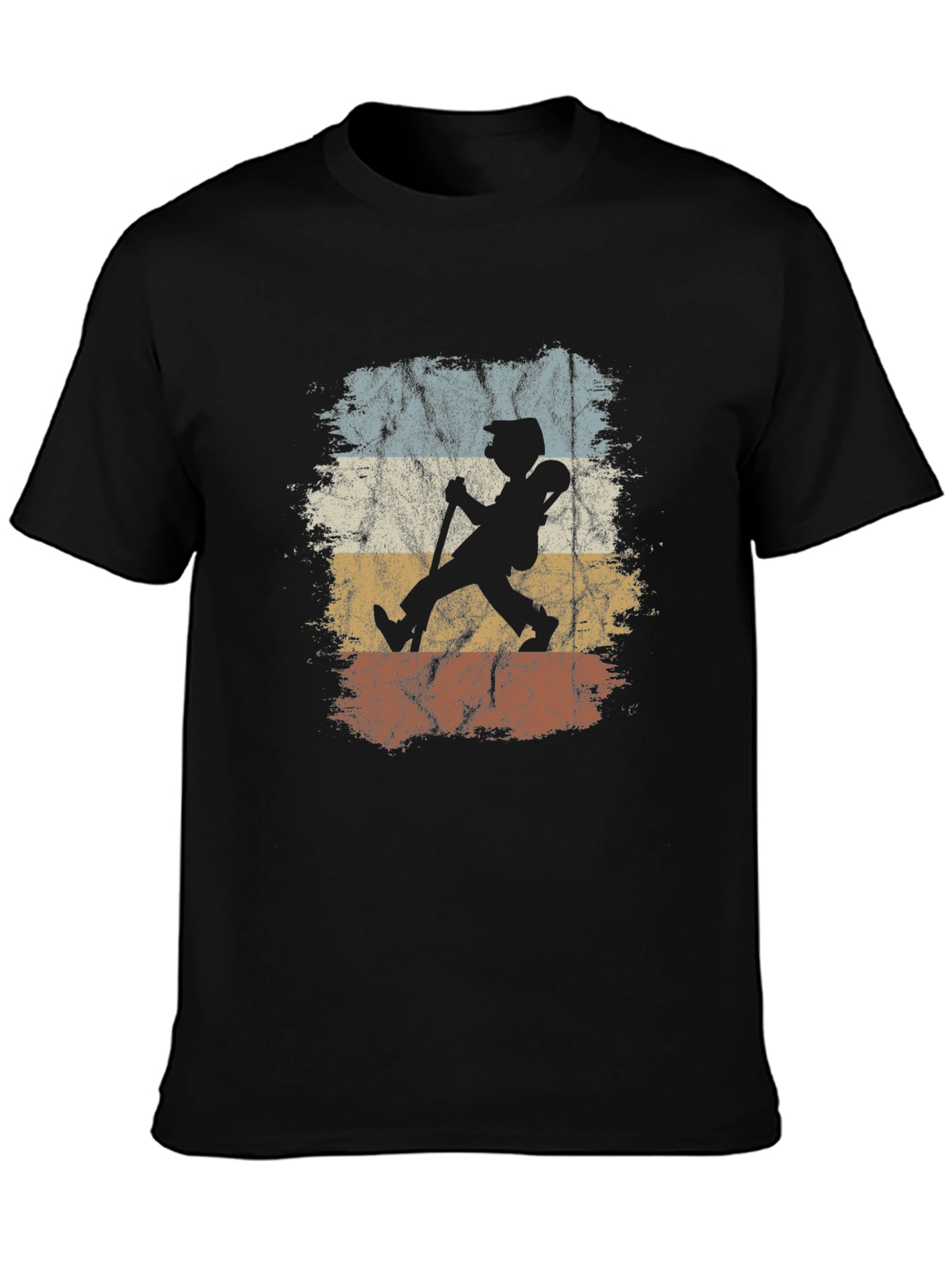 Black Retro Hiker Graphic Tee - Vintage Style Men's T-Shirt view 3