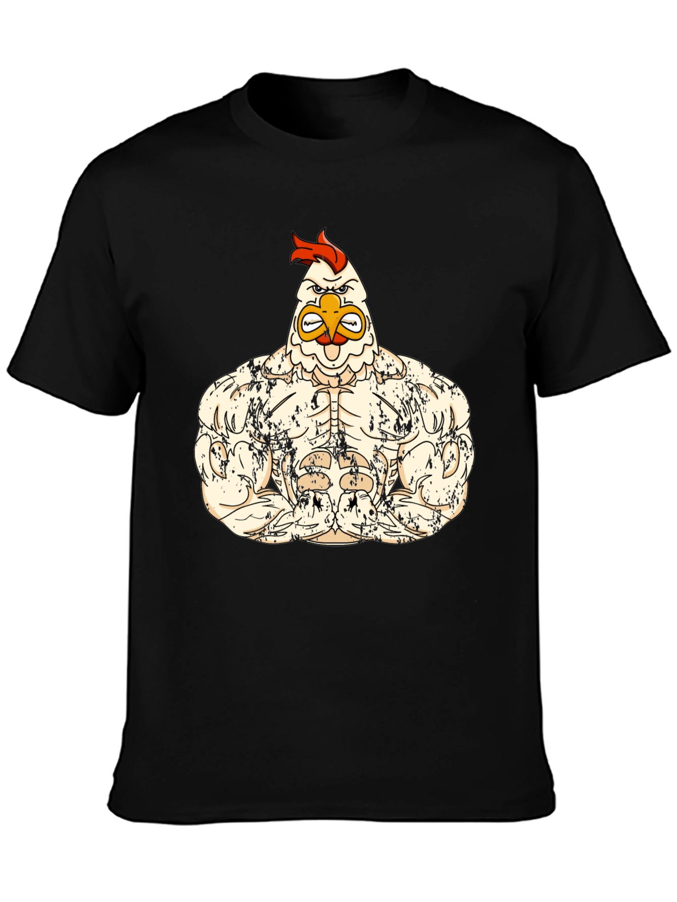 Black Muscle Chicken Graphic Tee - Black Cotton Shirt view 3