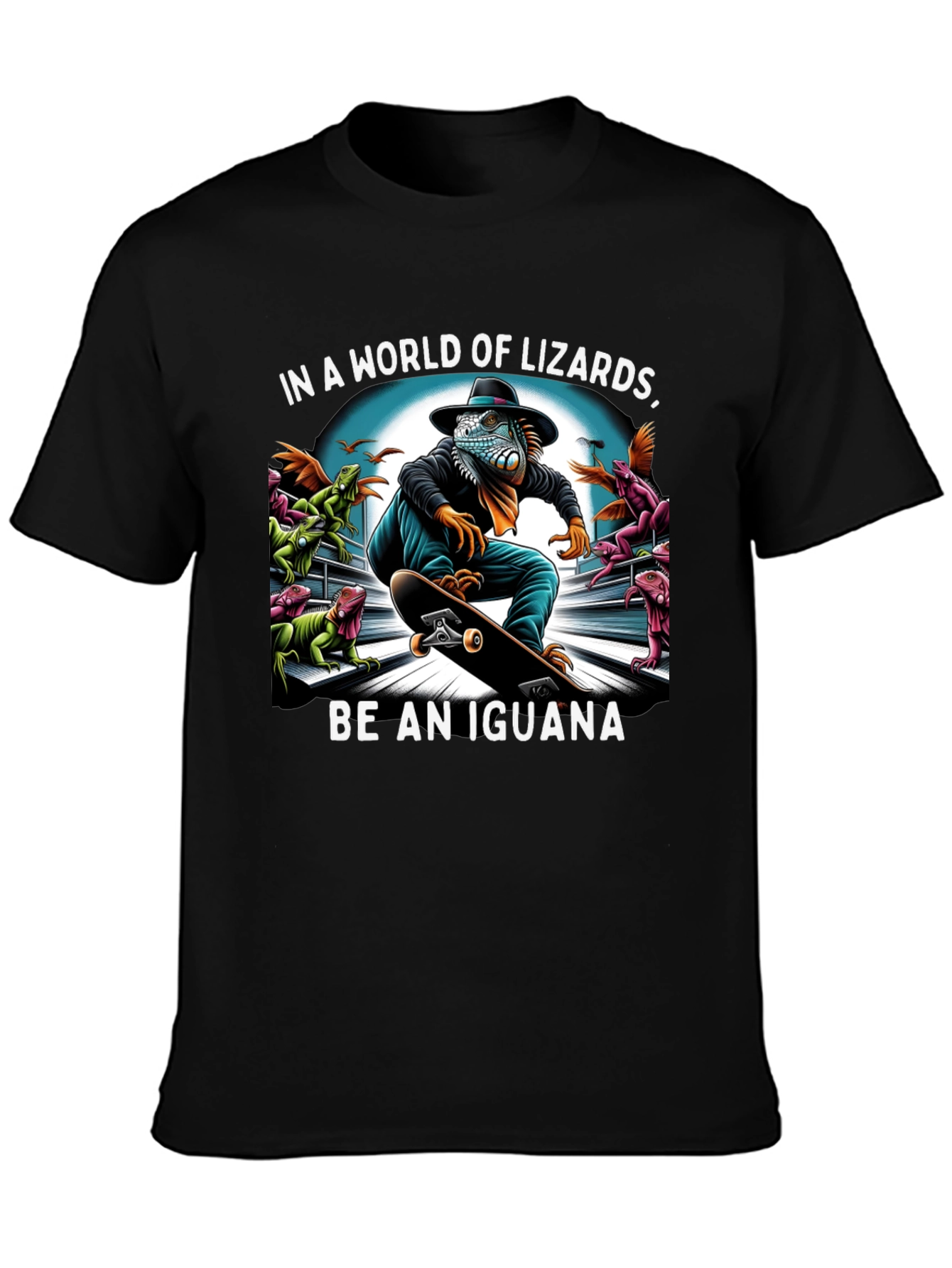 Black Iguana Skateboard T-Shirt - Be an Iguana! view 3