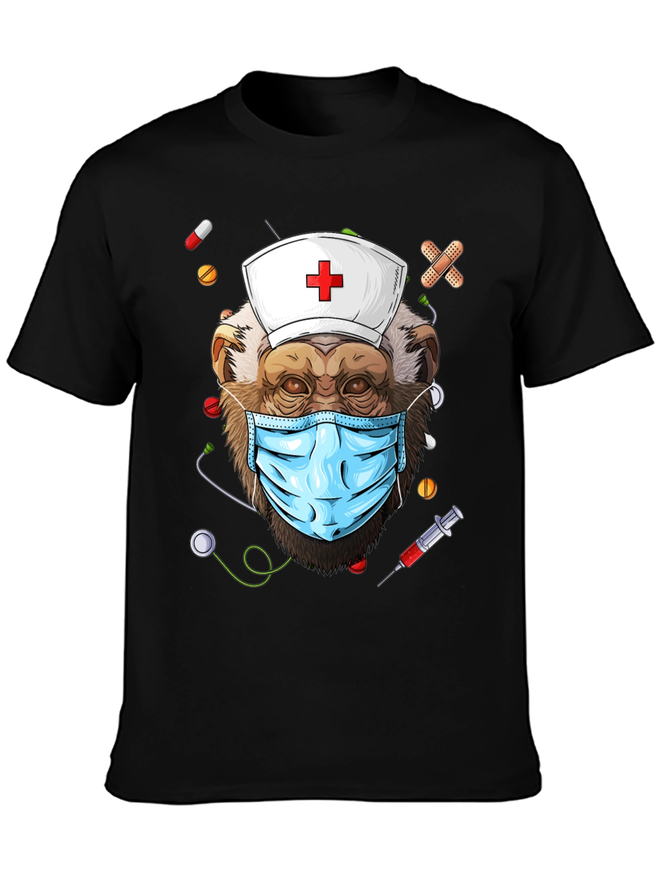 Black Nurse Monkey Graphic T-Shirt - Unique & Fun Design! view 3