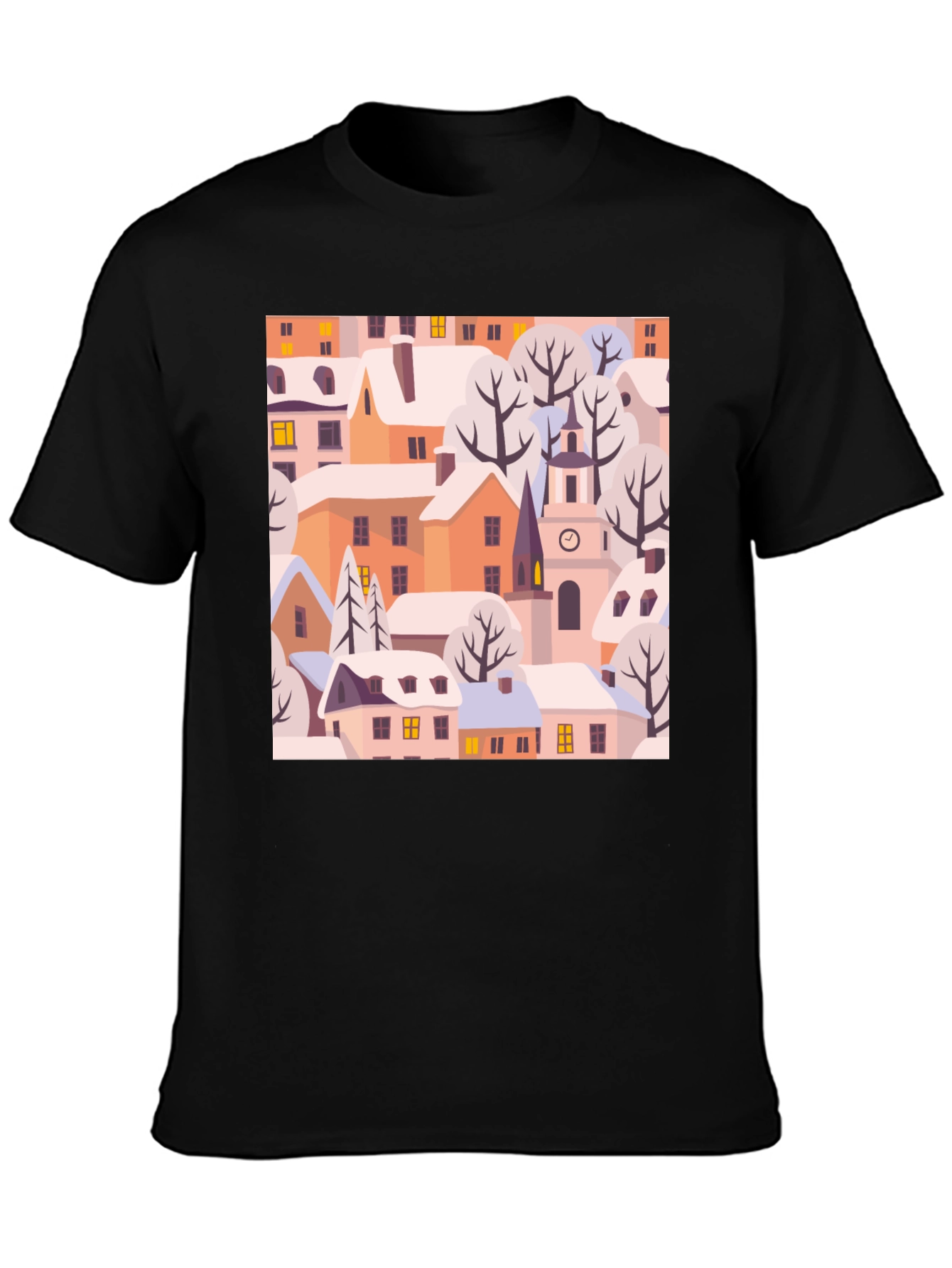 Black Winter Village Graphic Tee - Black view 3