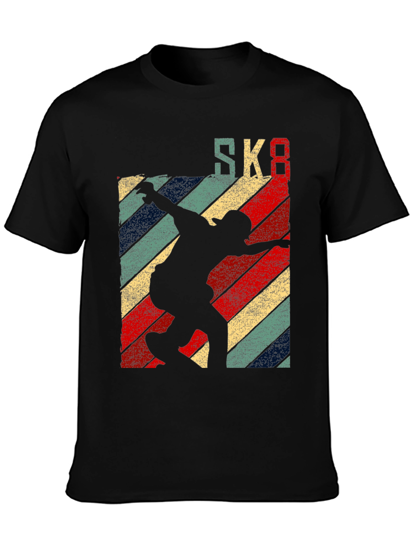 Black Retro SK8 Skateboard T-Shirt Black view 3