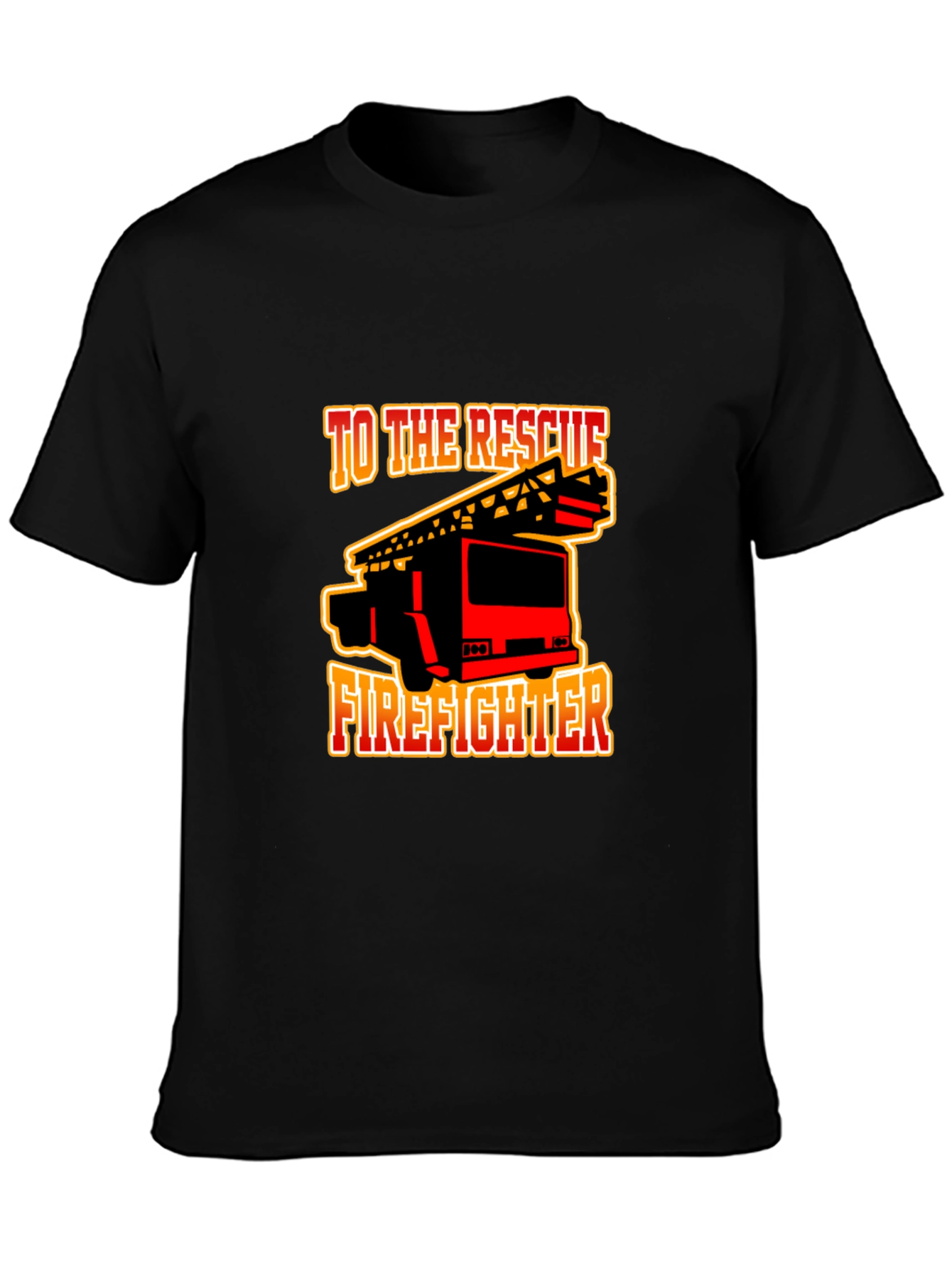 Black Firefighter Rescue Truck Graphic Tee - Black Cotton T-Shirt view 3