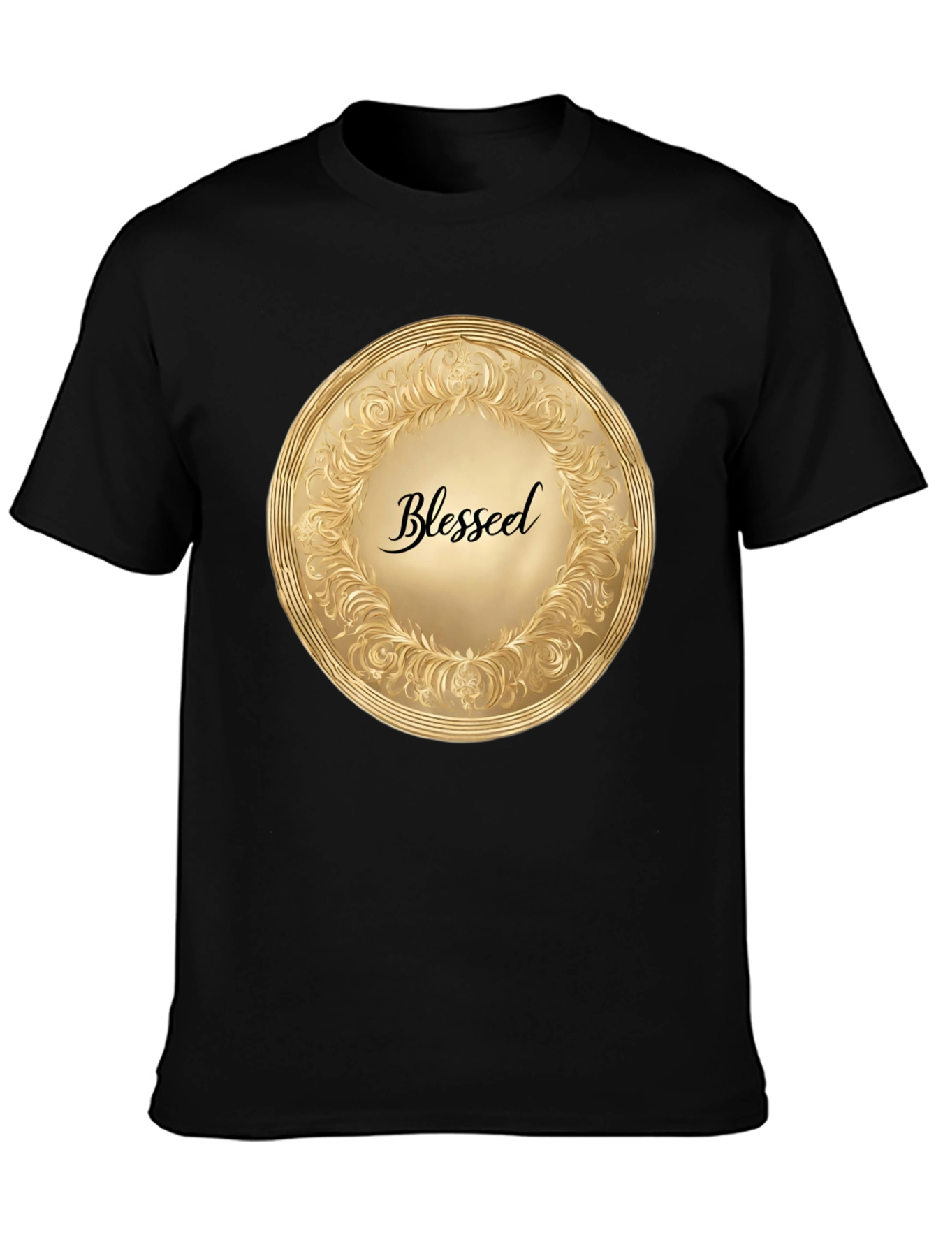 Black Blessed Gold Medallion Black T-Shirt view 3
