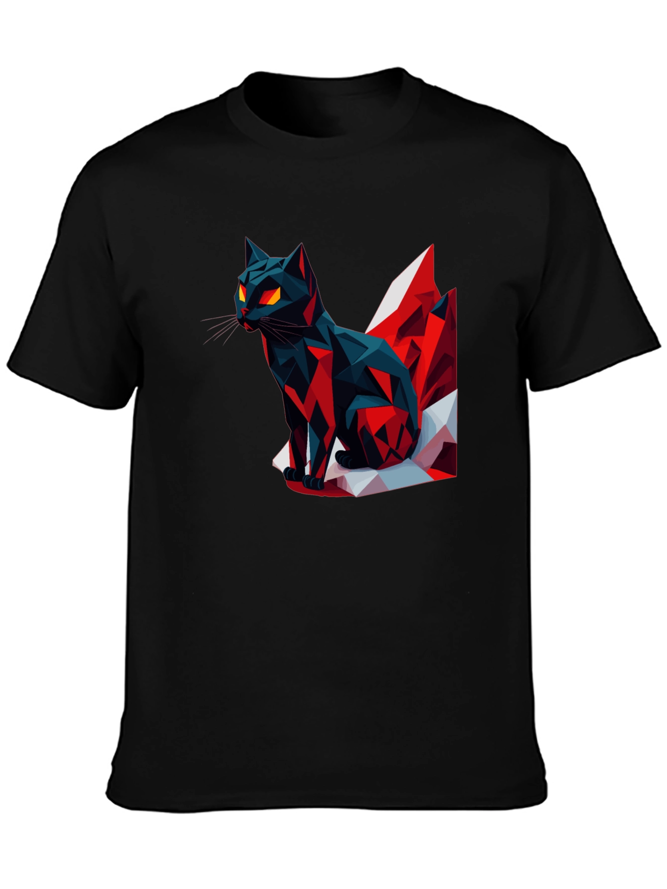 Black Geometric Cat Graphic T-Shirt view 3