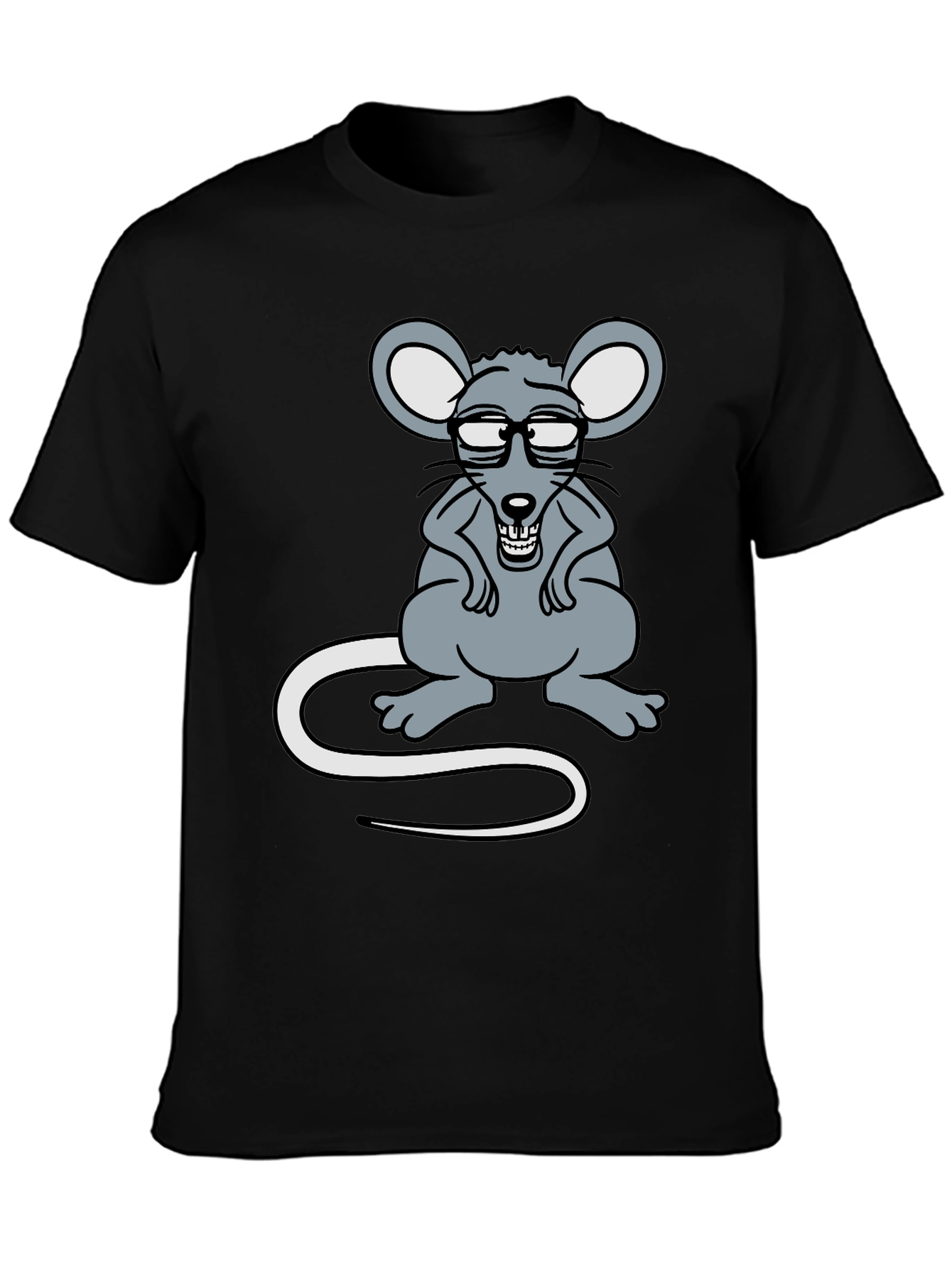 Black Funny Rat with Glasses Graphic Tee view 3