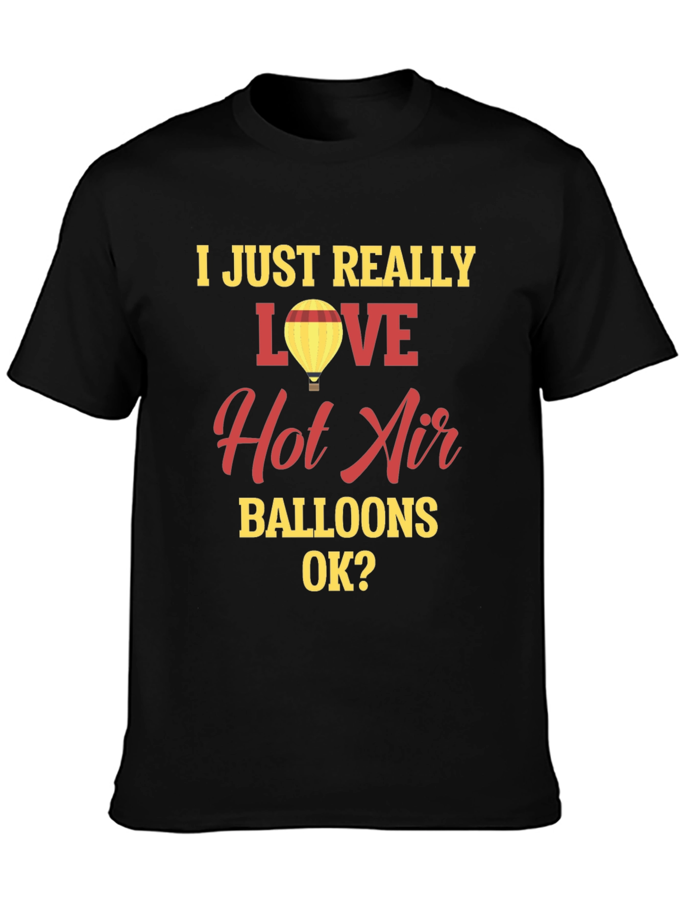 Black I Love Hot Air Balloons Graphic Tee Shirt view 3