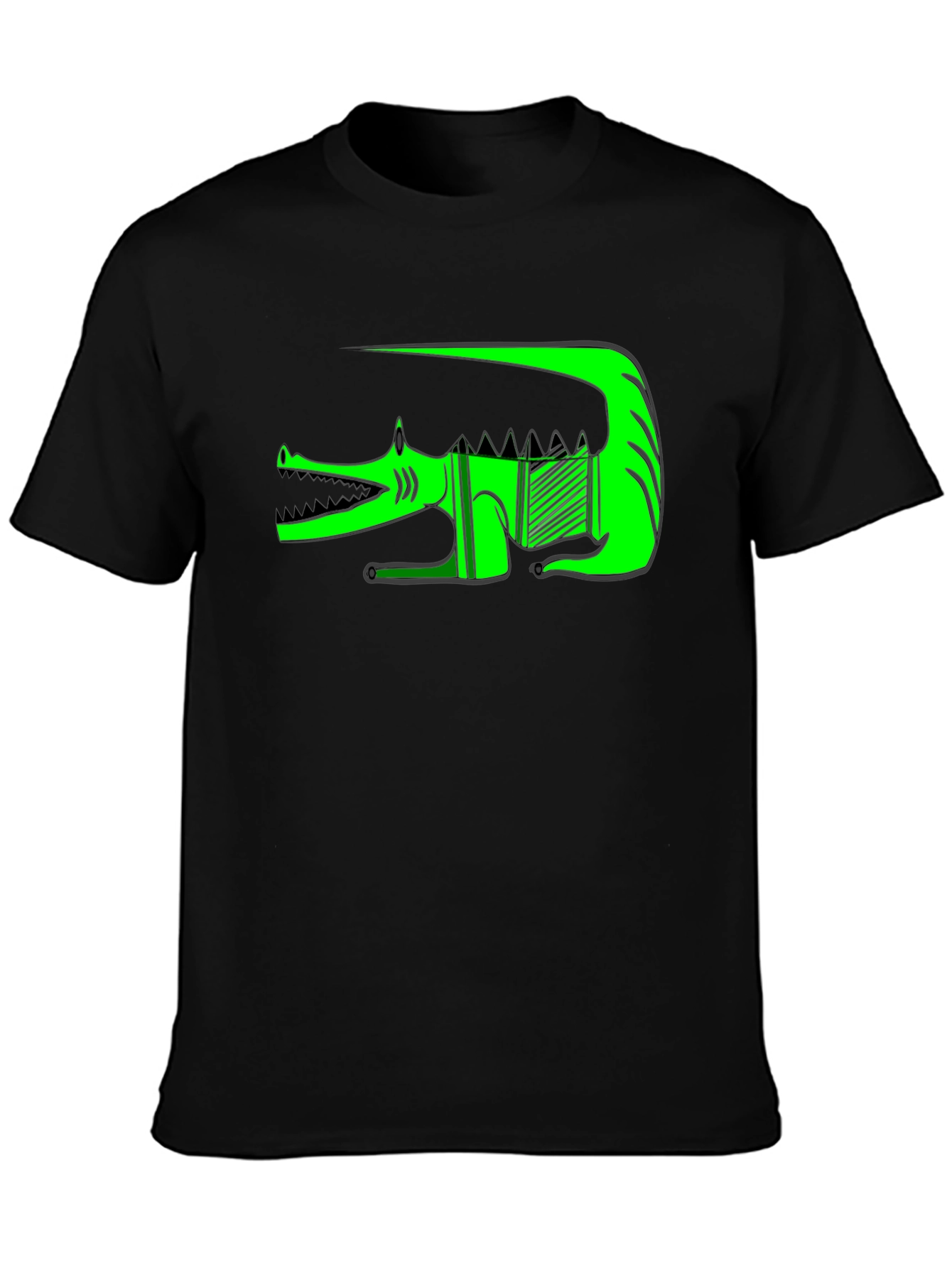 Black Graphic Print T-Shirt - Green Crocodile view 3