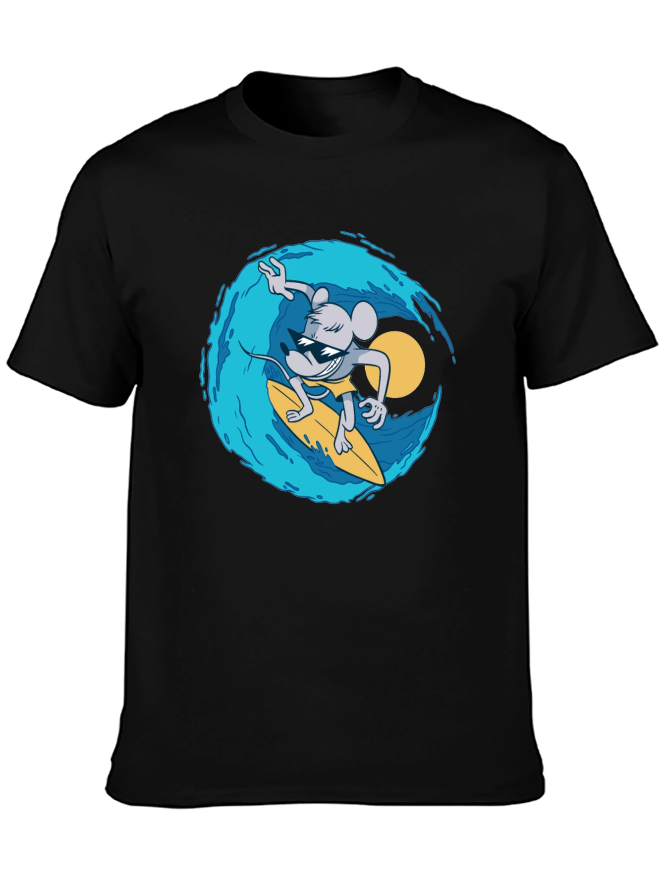 Black Surfing Mouse Graphic Tee - Cool Black T-Shirt view 3
