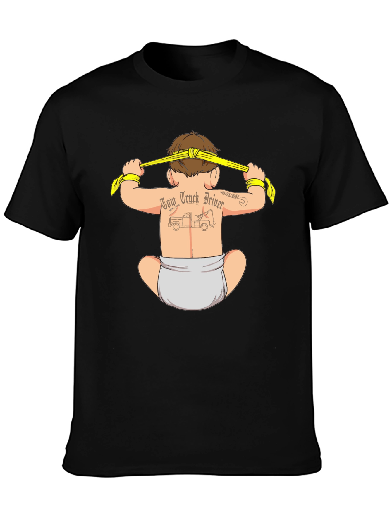 Black Tow Truck Driver Baby Tattoo T-Shirt view 3