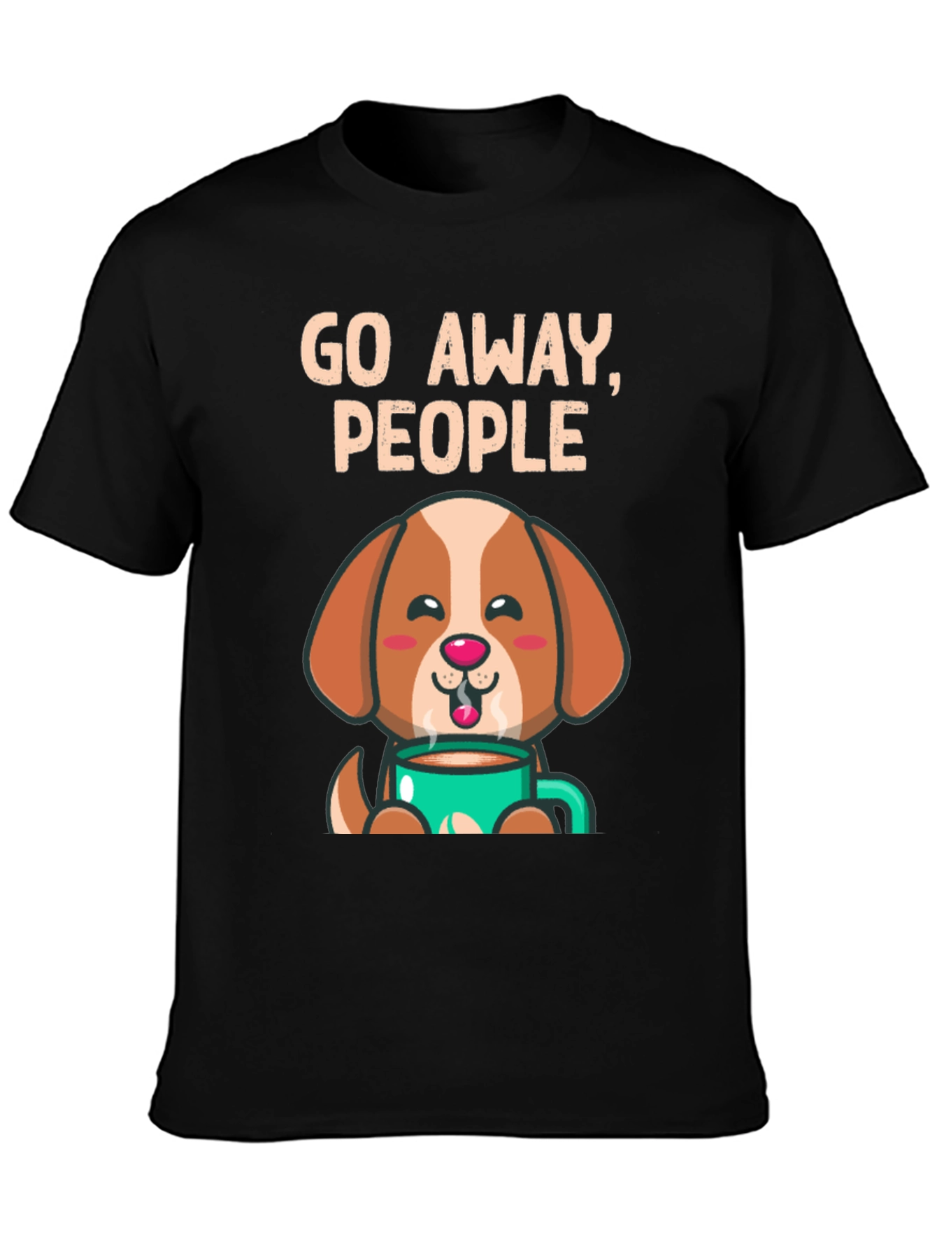 Black Funny Dog Coffee T-Shirt - Go Away People view 3
