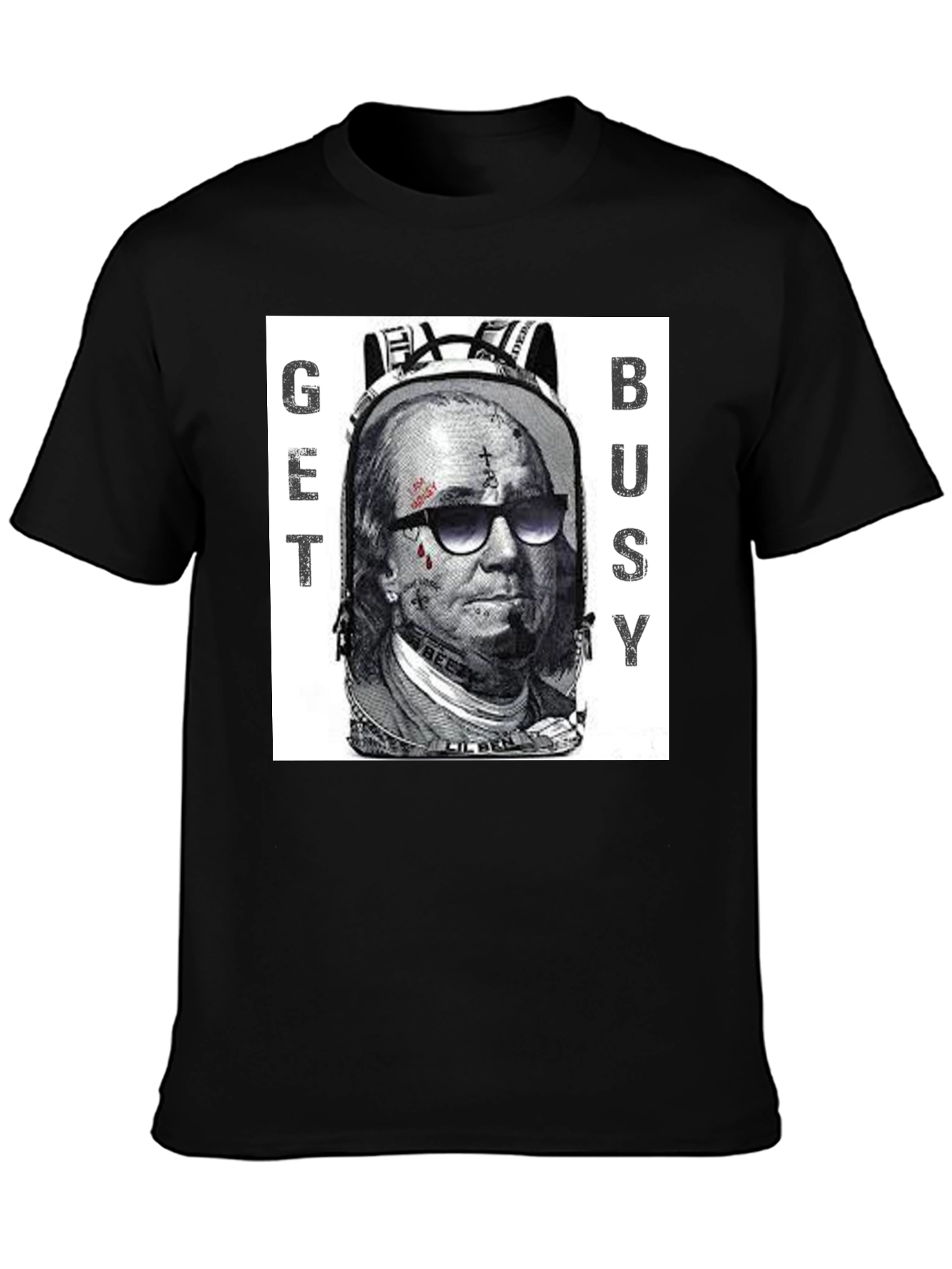 Black Get Busy Graphic T-Shirt - Unique Design view 3